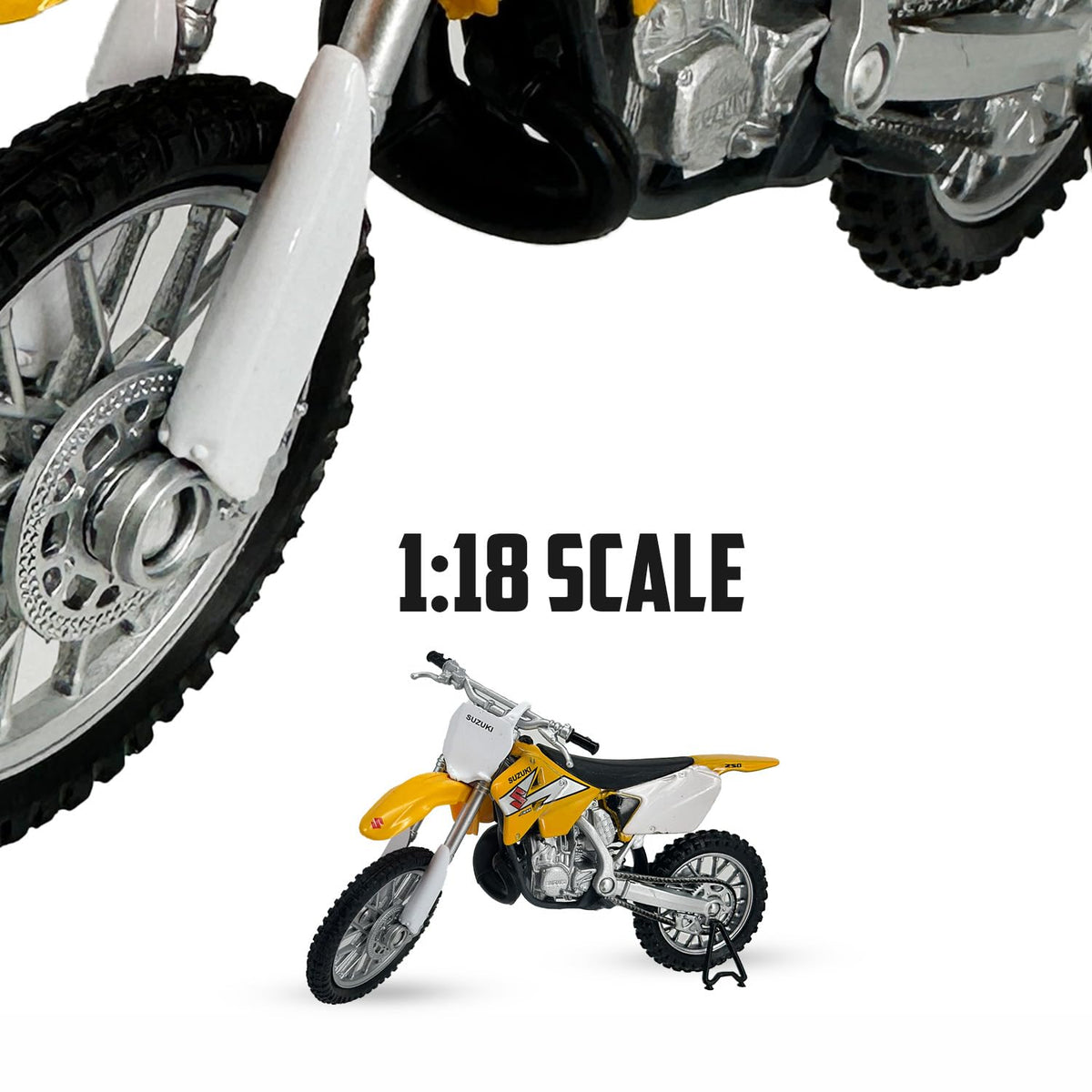 Welly Die Cast Suzuki RM250 Yellow 1:18 Scale Motorcycle – Collectible Dirt Bike Model
