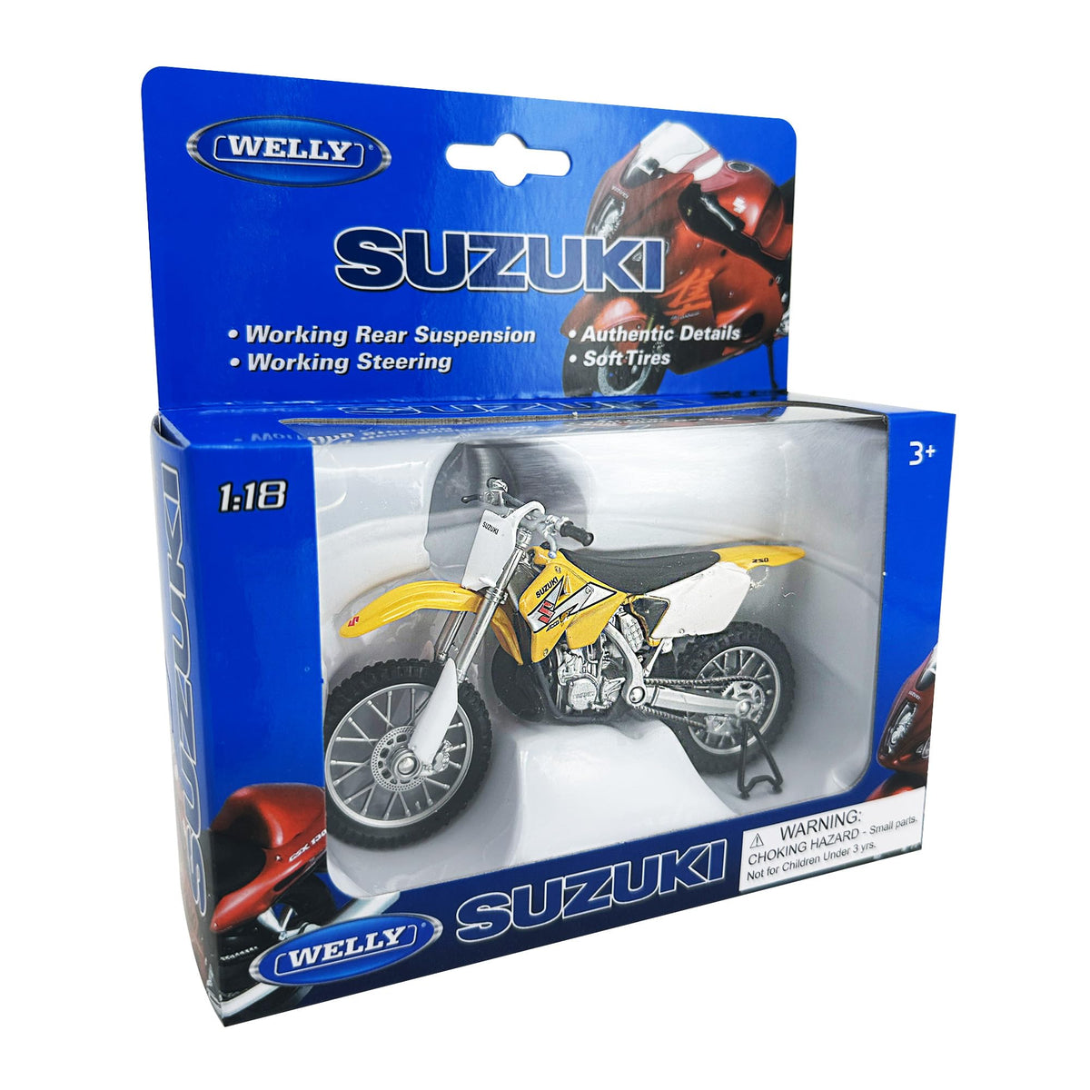 Welly Die Cast Suzuki RM250 Yellow 1:18 Scale Motorcycle – Collectible Dirt Bike Model
