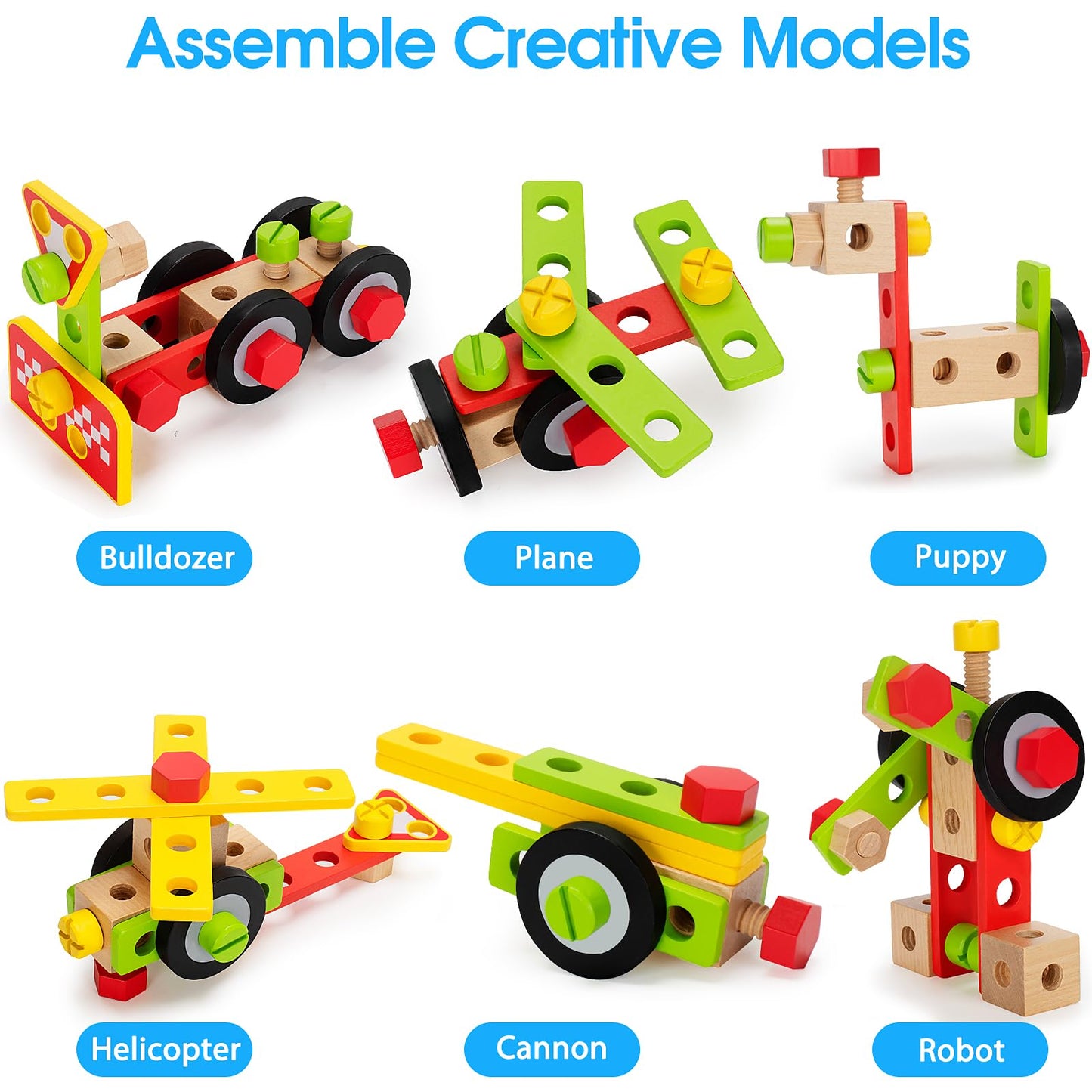 WEMEMORN Kids Tool Set with Electric Drill — 46-Piece Wooden Montessori STEM Toy