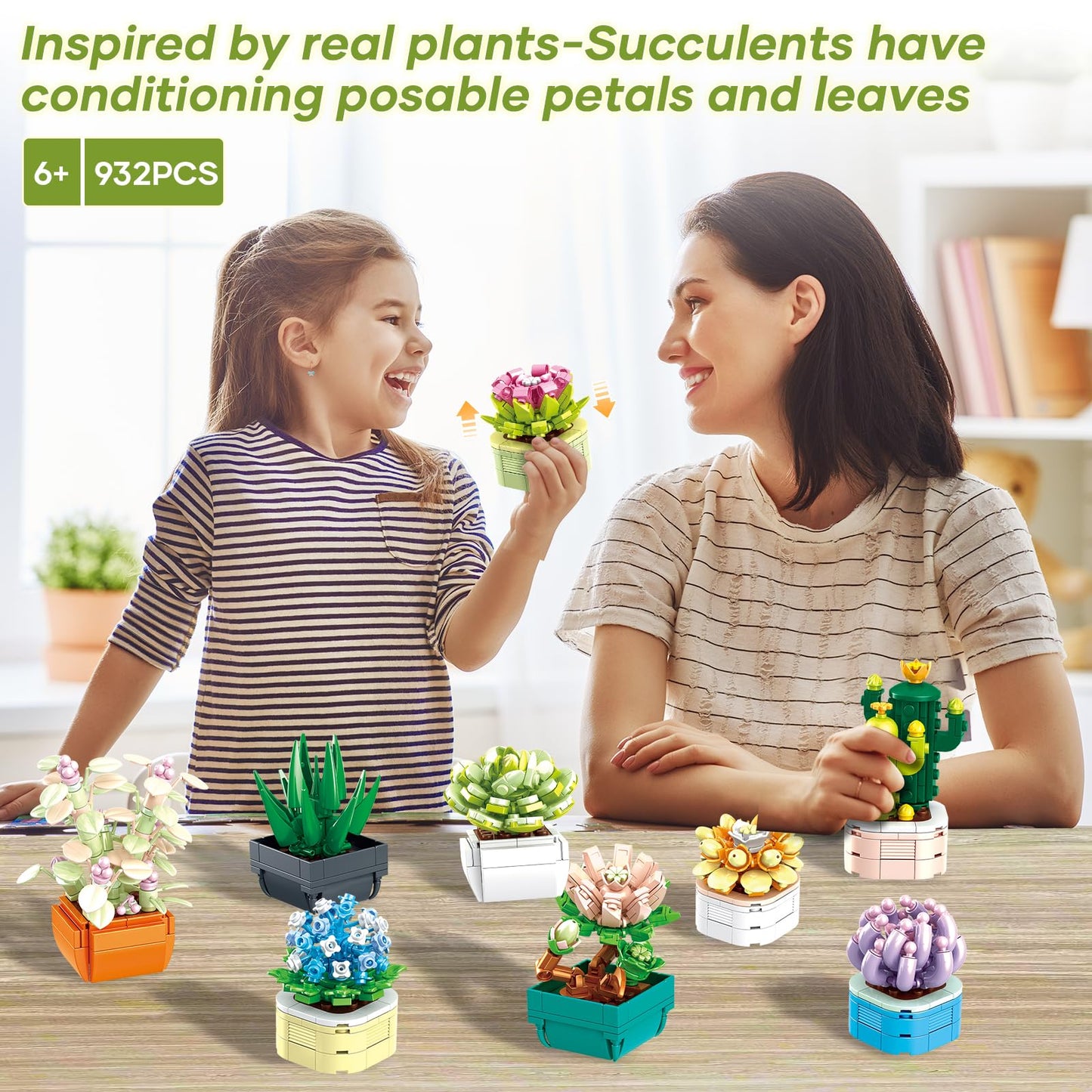 WEMEWEME 9-Pack Tiny Flowers Succulents Botanical Collection – 832 PCS, LEGO-Compatible Bonsai Building Toys