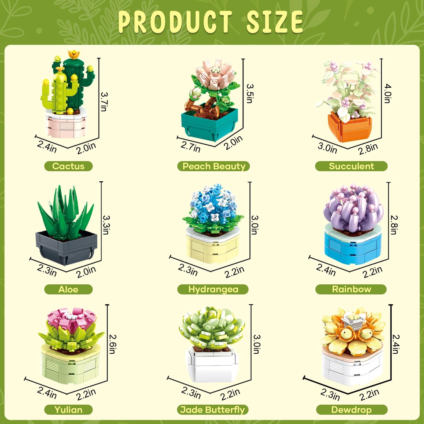 WEMEWEME 9-Pack Tiny Flowers Succulents Botanical Collection – 832 PCS, LEGO-Compatible Bonsai Building Toys
