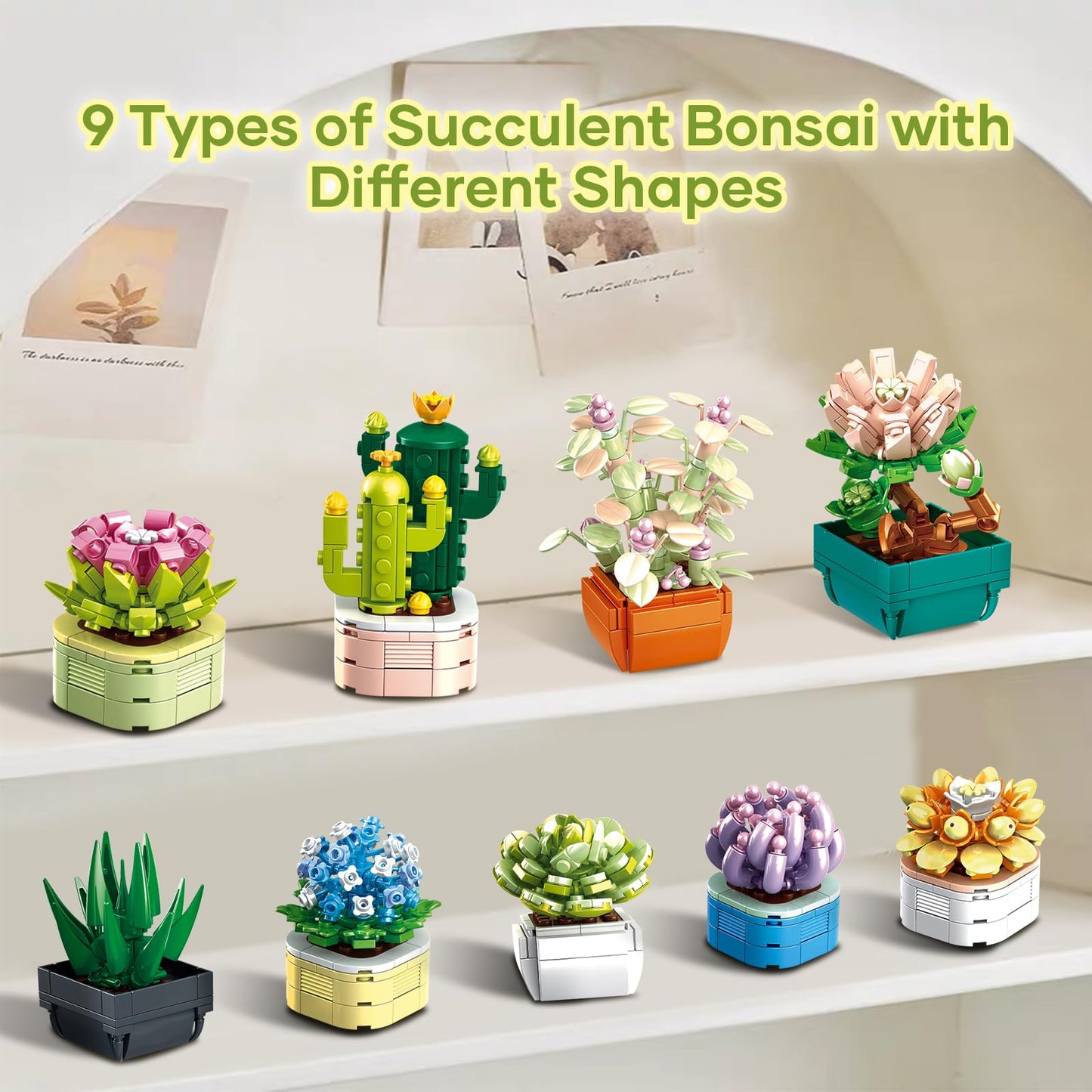 WEMEWEME 9-Pack Tiny Flowers Succulents Botanical Collection – 832 PCS, LEGO-Compatible Bonsai Building Toys