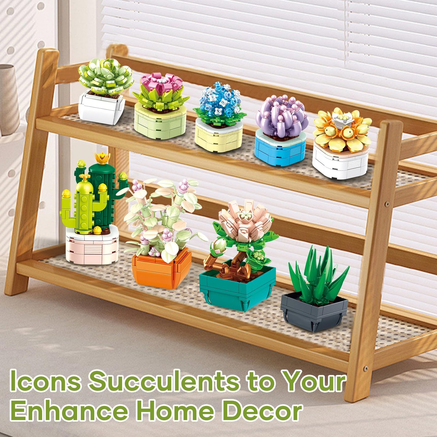 WEMEWEME 9-Pack Tiny Flowers Succulents Botanical Collection – 832 PCS, LEGO-Compatible Bonsai Building Toys