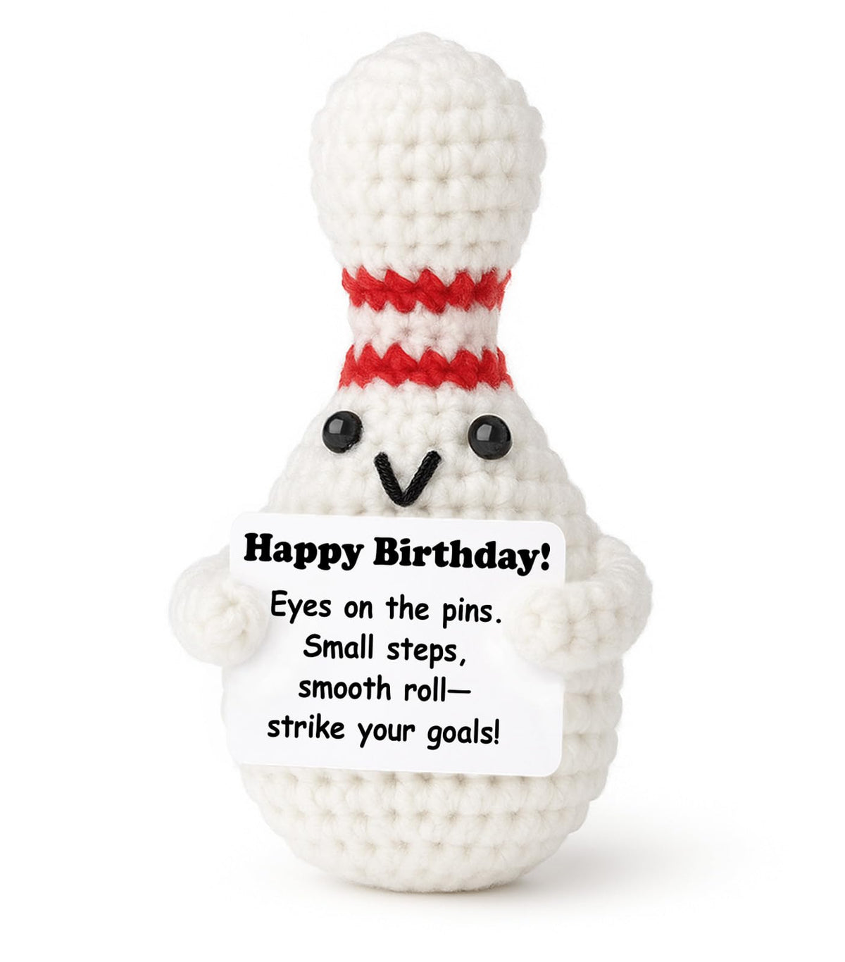 Weming Bowler Birthday Gift – Mini Crochet Bowling Ball Plush (4-inch) with Positive Sign
