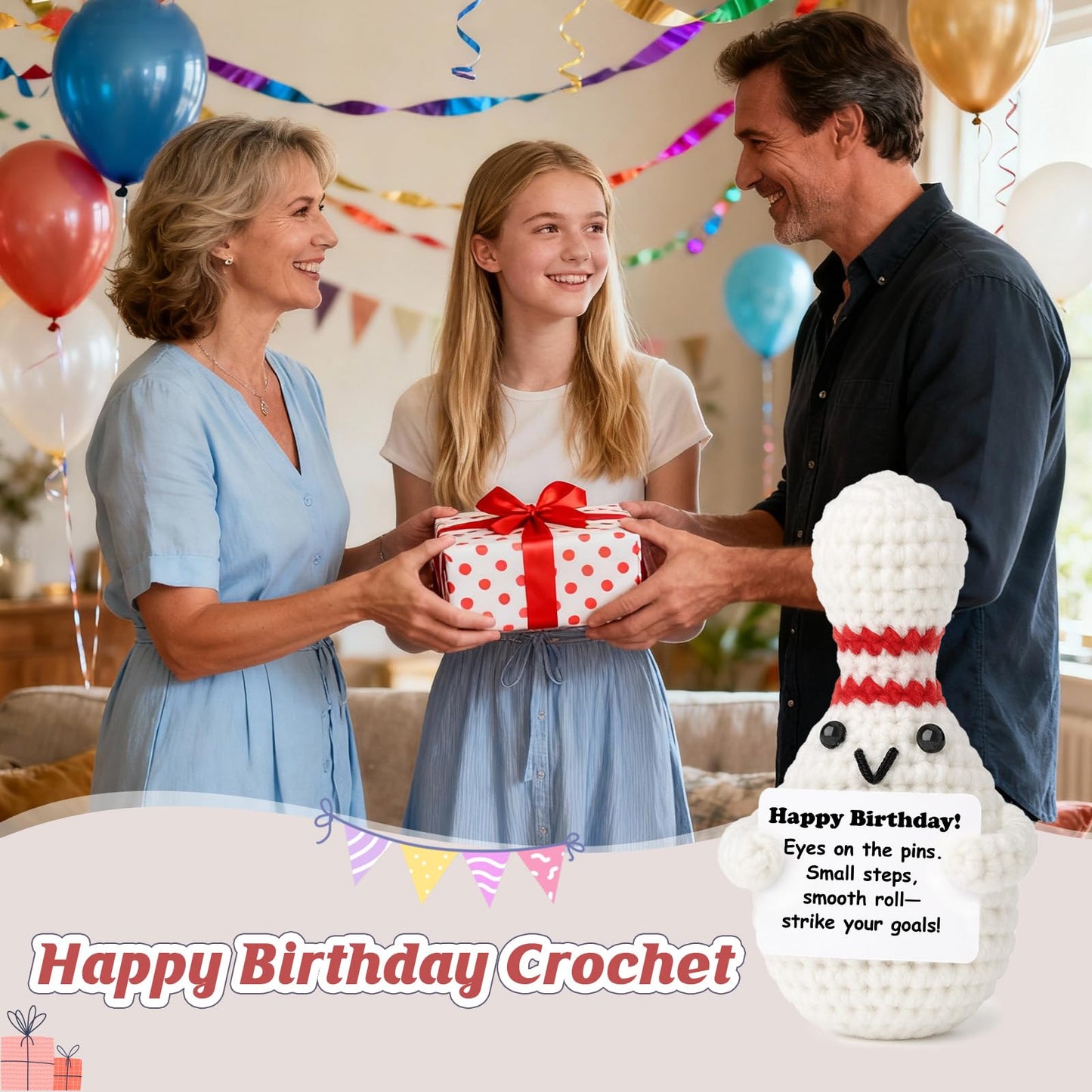 Weming Bowler Birthday Gift – Mini Crochet Bowling Ball Plush (4-inch) with Positive Sign