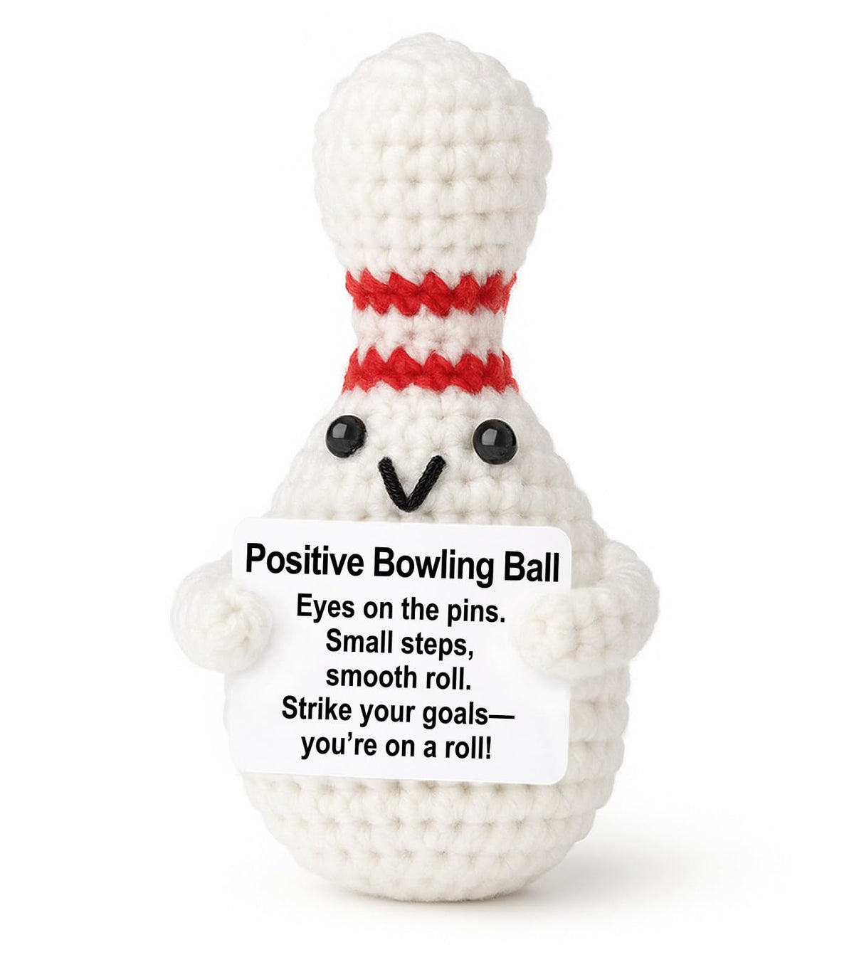 Weming Positive Sports Motivation – 4-Inch Mini Crochet Bowling Ball Plush with Message Sign