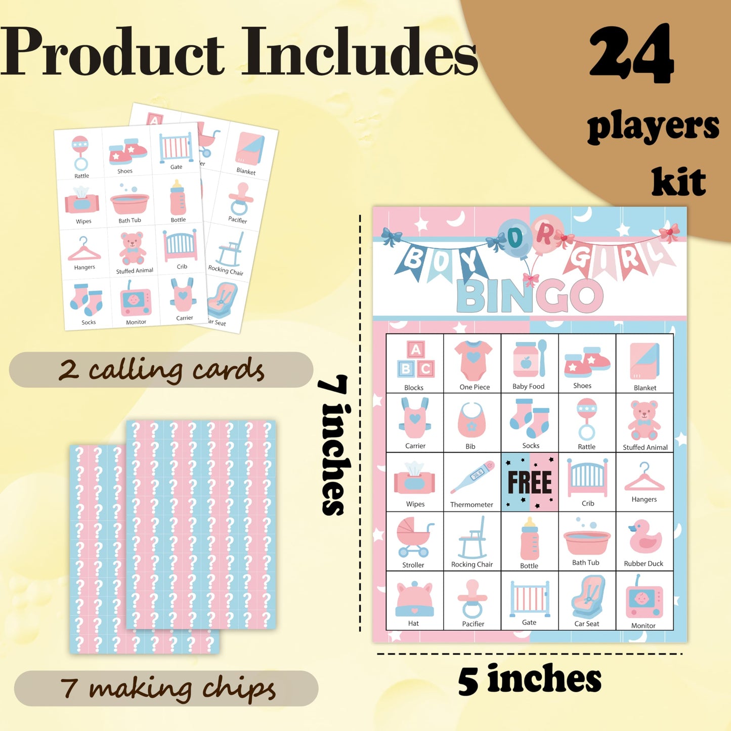 wenhihsiy Gender Reveal Bingo Cards – 24-Player Neutral Party Game for Baby Showers