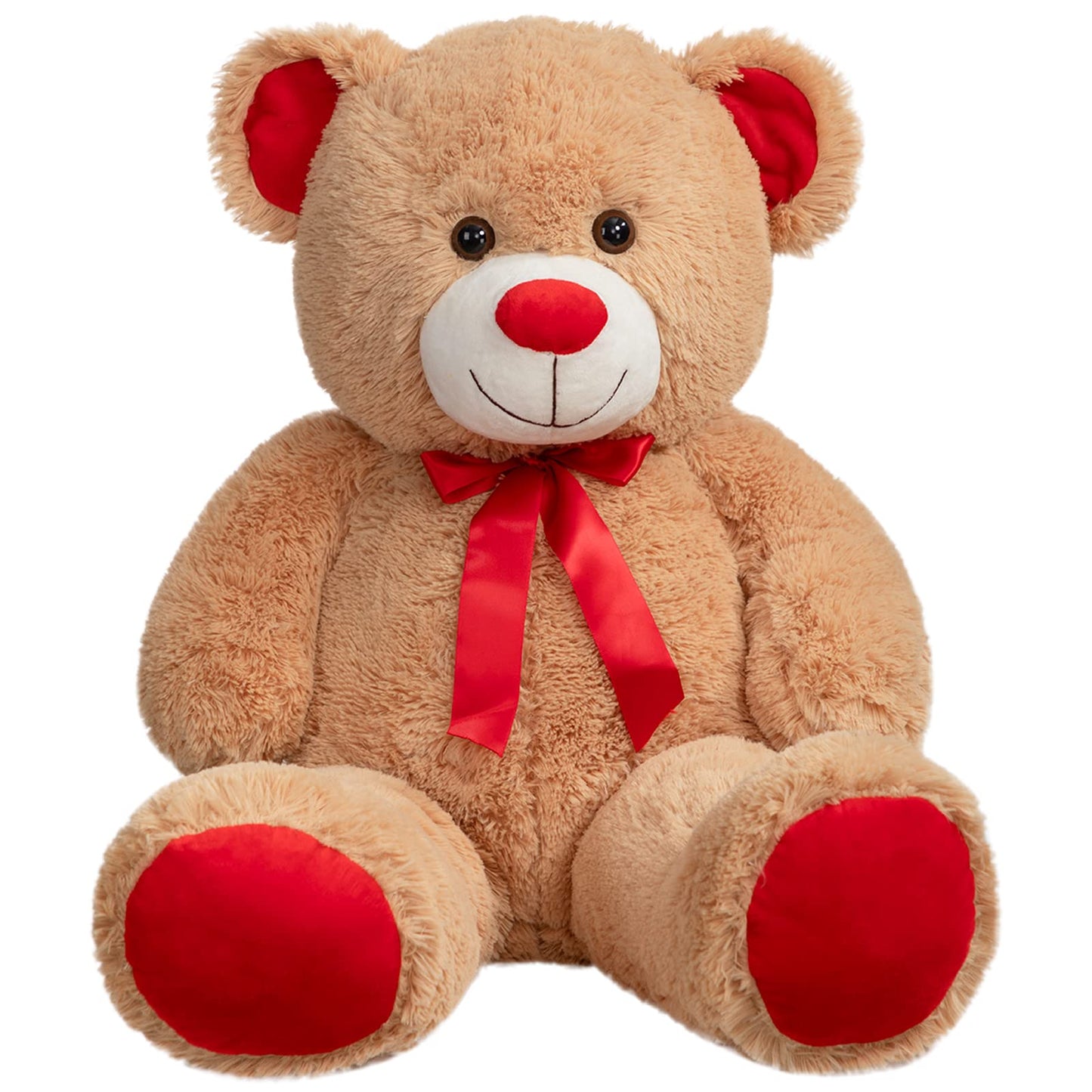 WENMOTDY 36-Inch Tan Teddy Bear Plush with Red Ribbon Bow – Giant Plush Gift