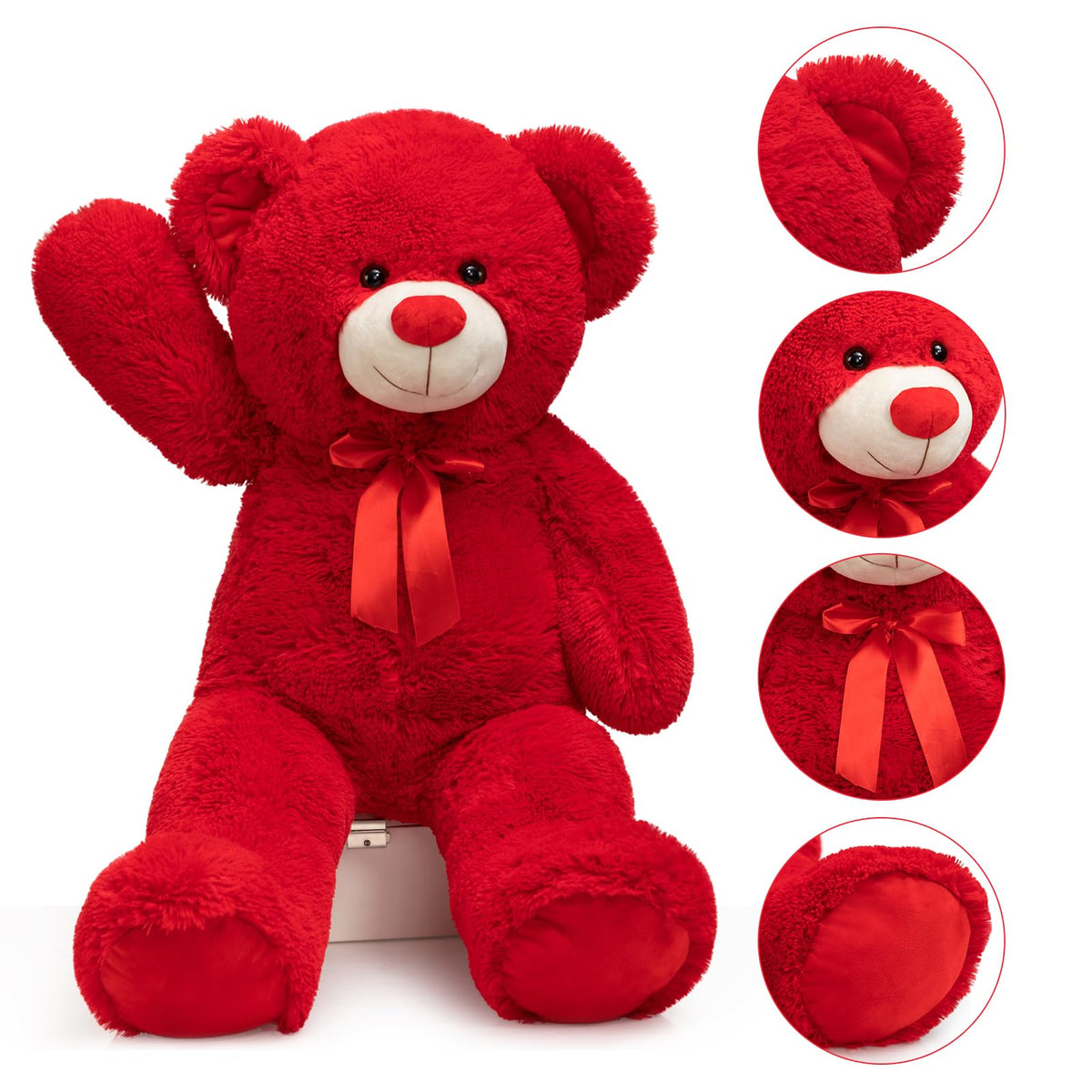 WENMOTDY 36-Inch Giant Teddy Bear Plush with Red Ribbon Bow – Soft Gift for Girlfriend or Bride