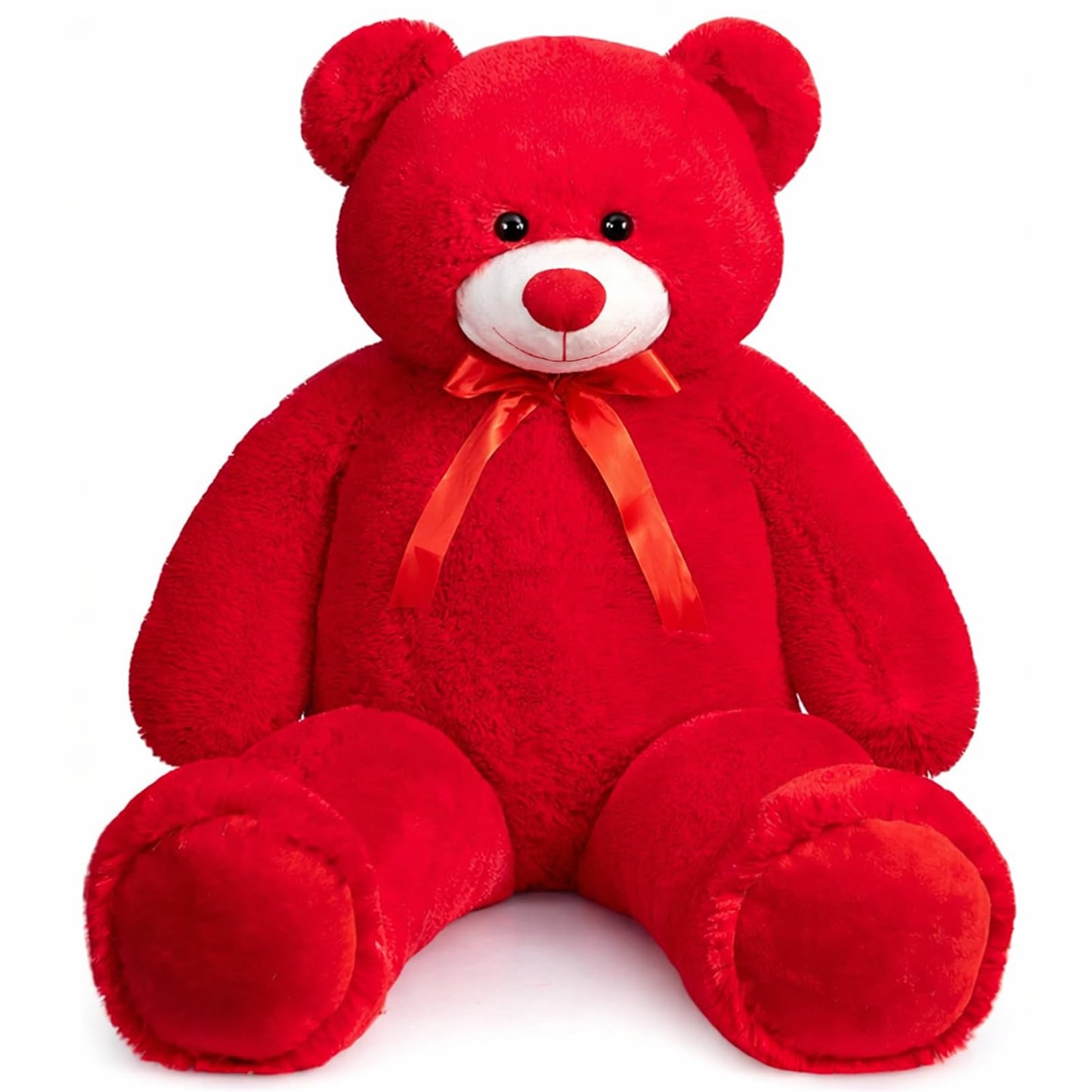 WENMOTDY Giant Teddy Bear 4ft Plush – Tan with Red Ribbon Bow