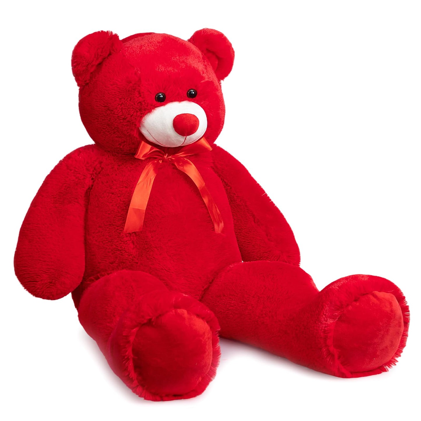 WENMOTDY Giant Teddy Bear 4ft Plush – Tan with Red Ribbon Bow