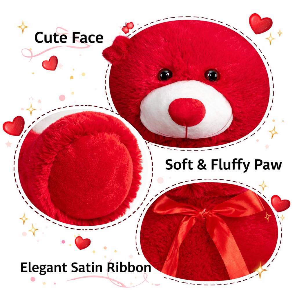 WENMOTDY Giant Teddy Bear 4ft Plush – Tan with Red Ribbon Bow