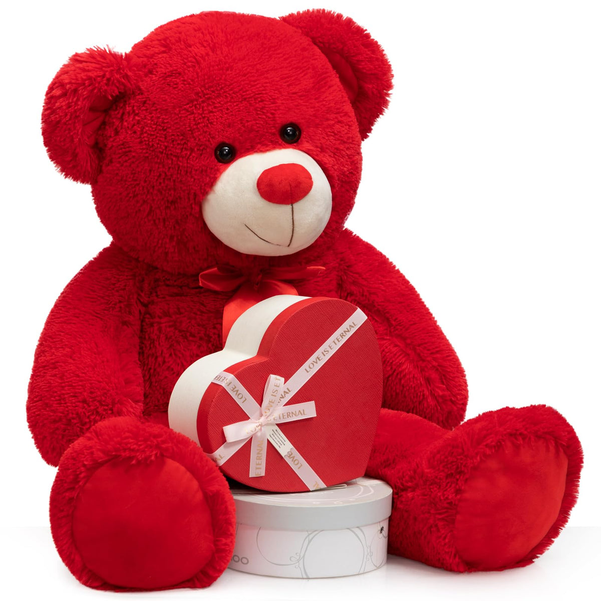 WENMOTDY 36-Inch Giant Teddy Bear Plush with Red Ribbon Bow – Soft Gift for Girlfriend or Bride