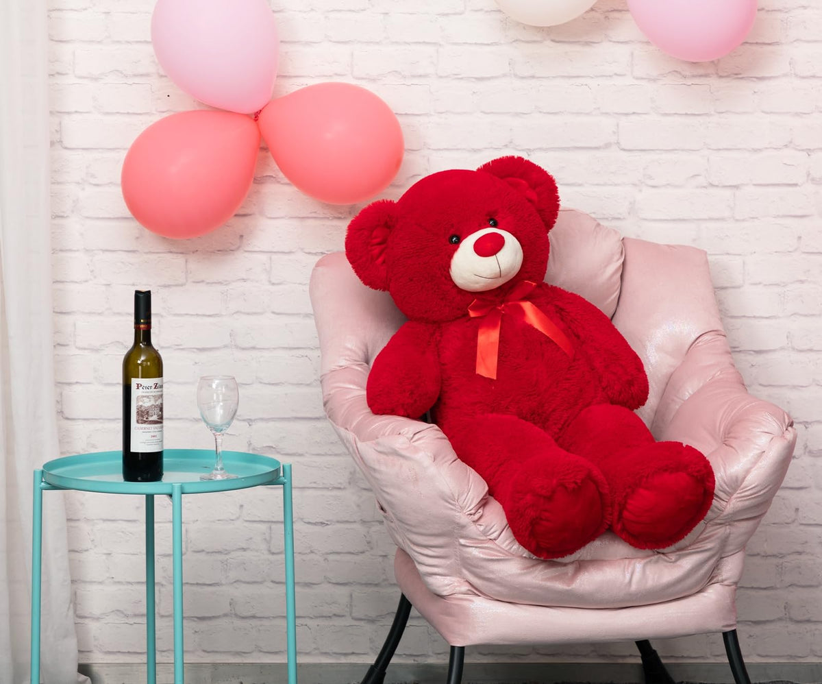 WENMOTDY 36-Inch Giant Teddy Bear Plush with Red Ribbon Bow – Soft Gift for Girlfriend or Bride