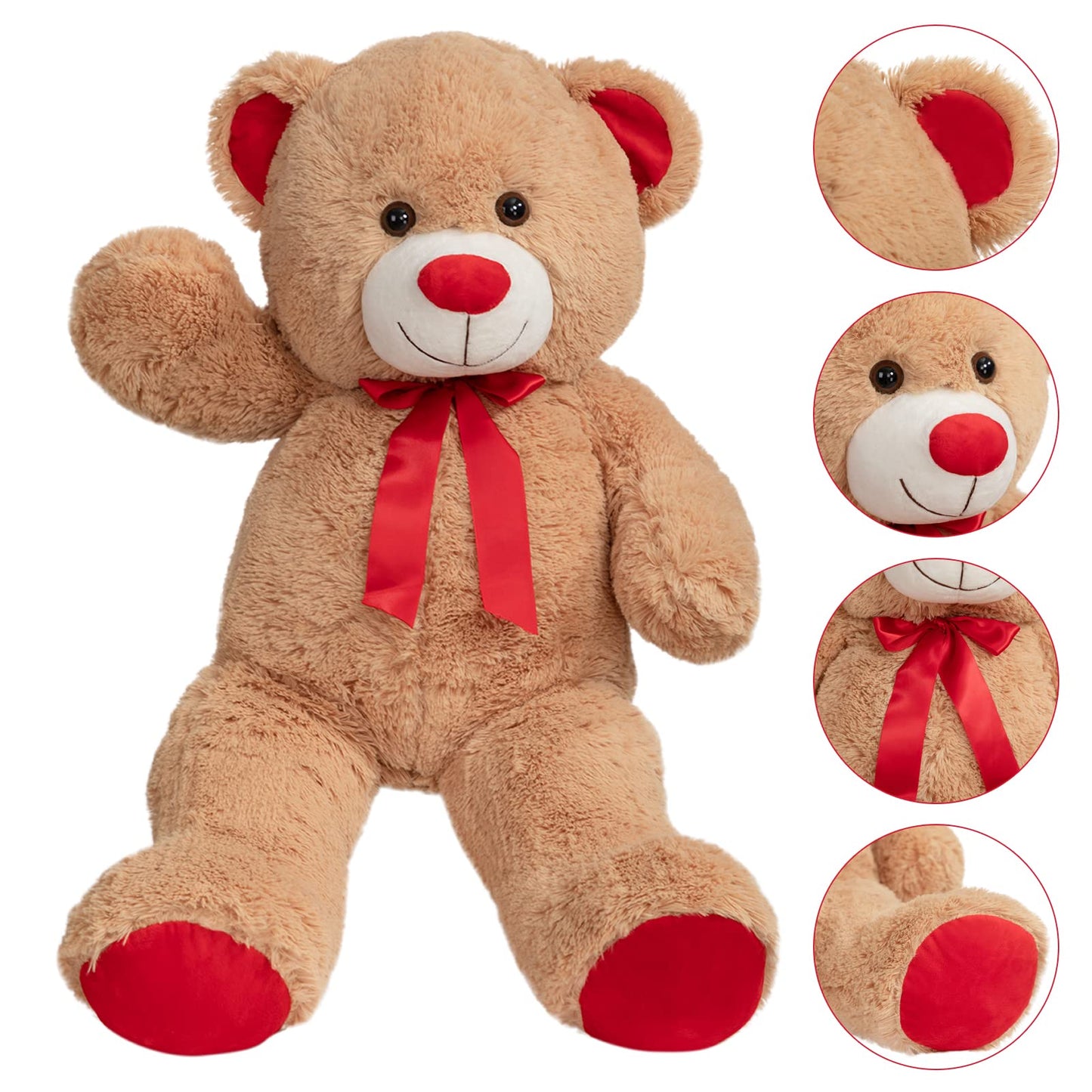 WENMOTDY 36-Inch Tan Teddy Bear Plush with Red Ribbon Bow – Giant Plush Gift