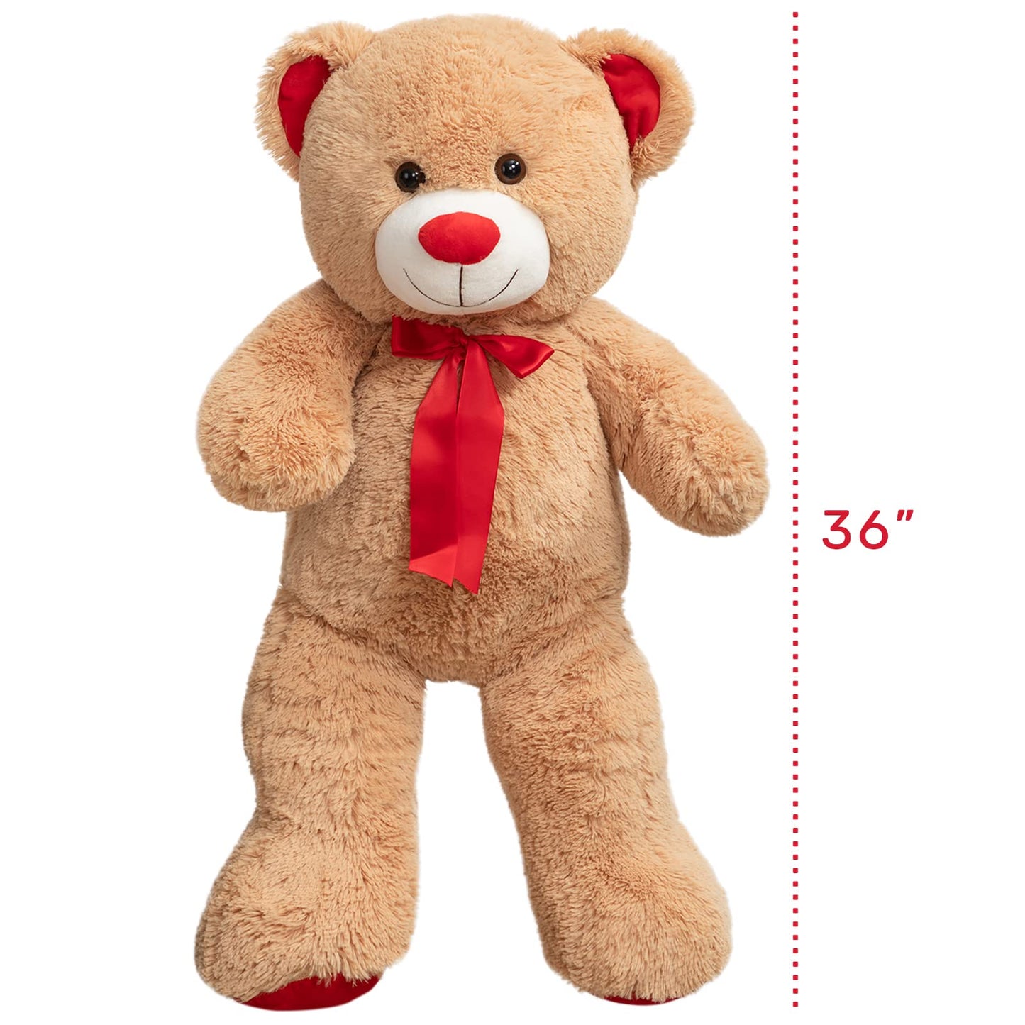 WENMOTDY 36-Inch Tan Teddy Bear Plush with Red Ribbon Bow – Giant Plush Gift