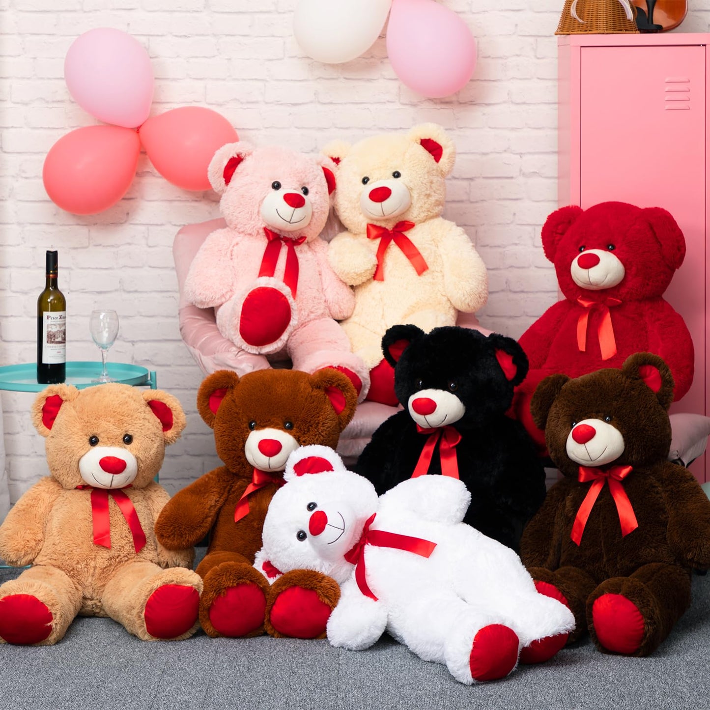 WENMOTDY 36-Inch Tan Teddy Bear Plush with Red Ribbon Bow – Giant Plush Gift