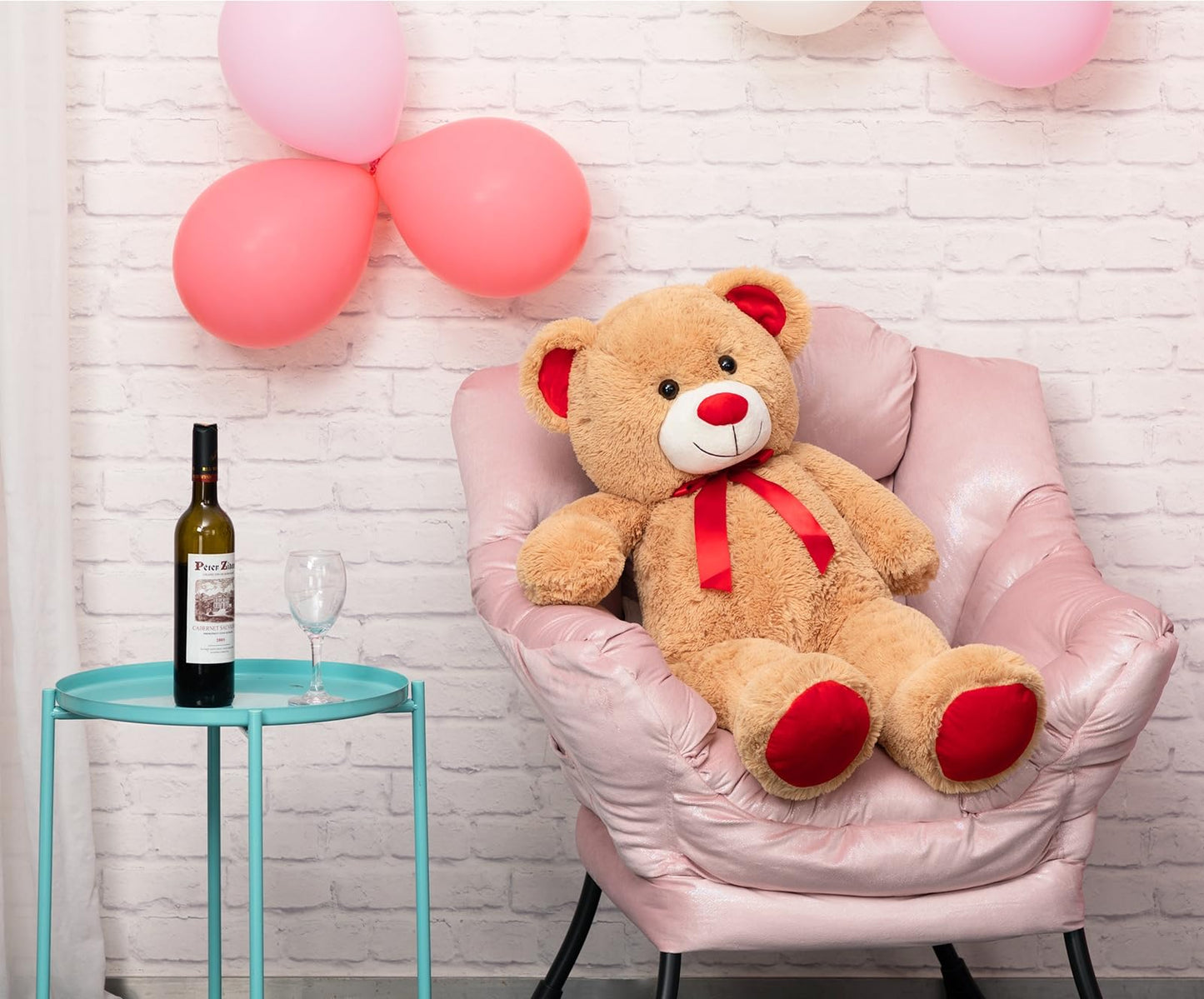 WENMOTDY 36-Inch Tan Teddy Bear Plush with Red Ribbon Bow – Giant Plush Gift