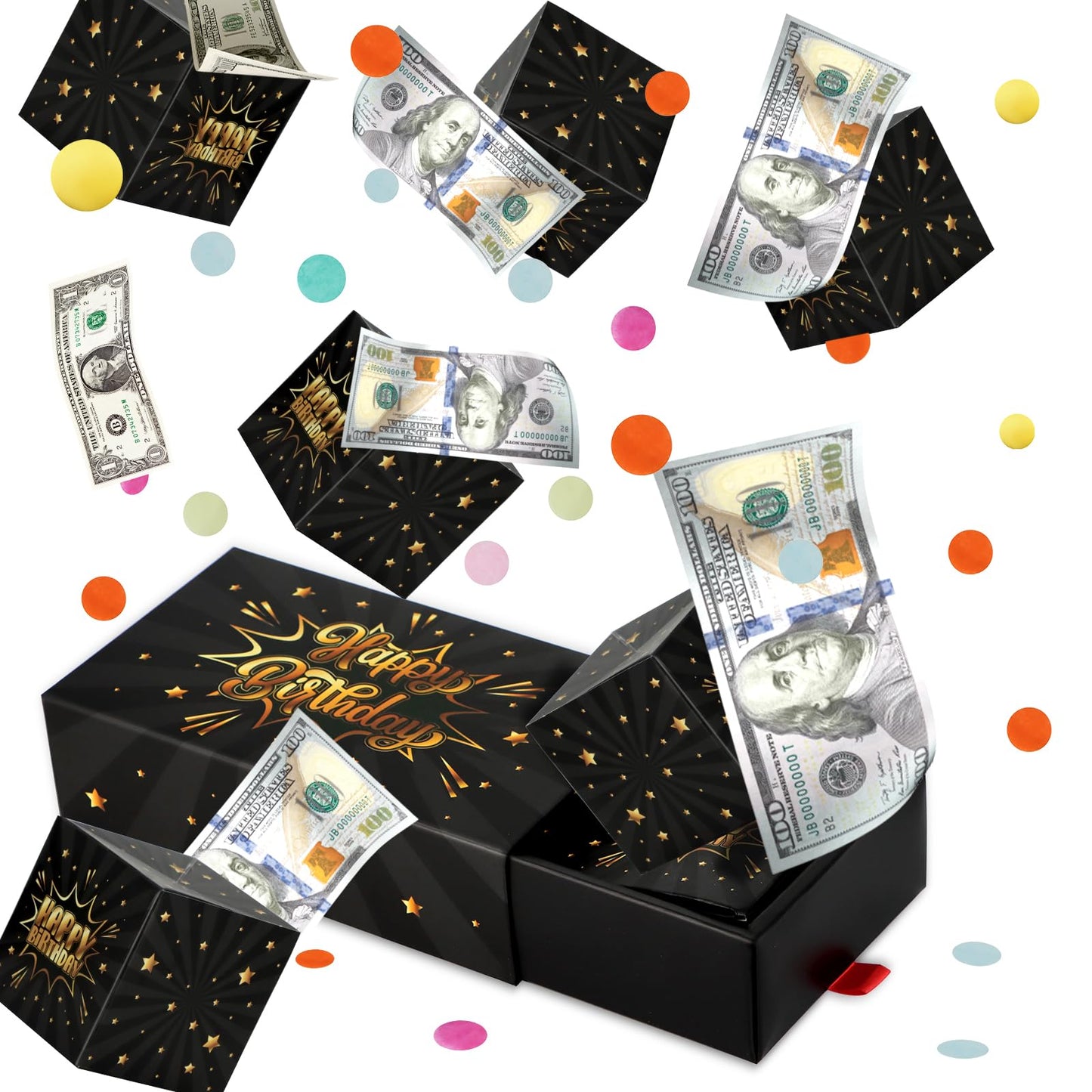 WenmthG Happy Birthday Surprise Gift Box Explosion – DIY Confetti Money Gift Box (Black Gold)