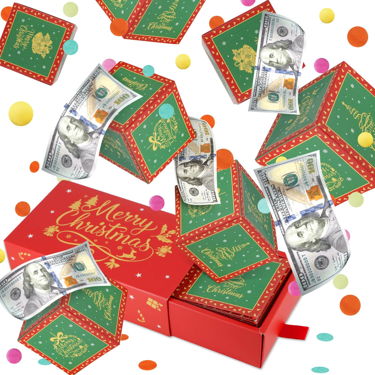 WenmthG Christmas Surprise Gift Box Explosion for Money – DIY Pop-Out Confetti Box (Red)