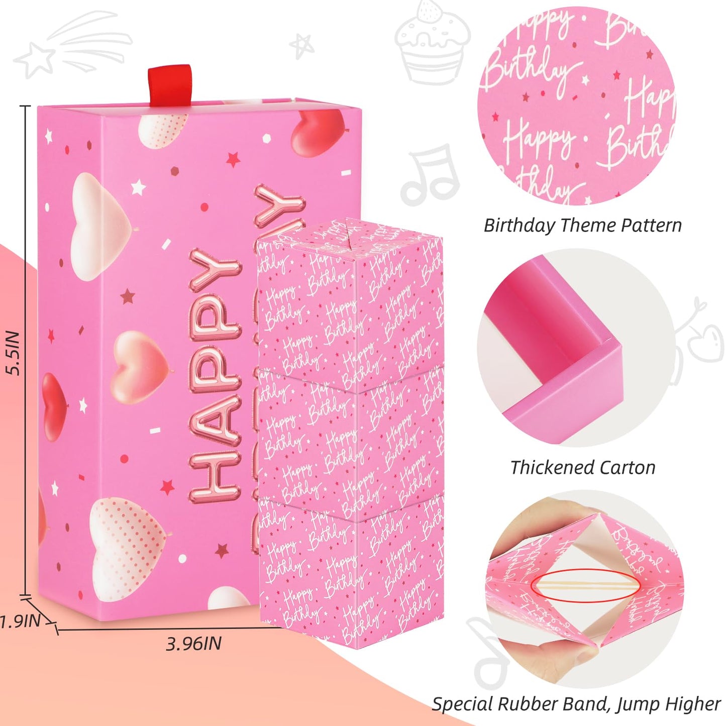 WenmthG Pink Birthday Surprise Gift Box Explosion for Money – DIY Confetti Pop