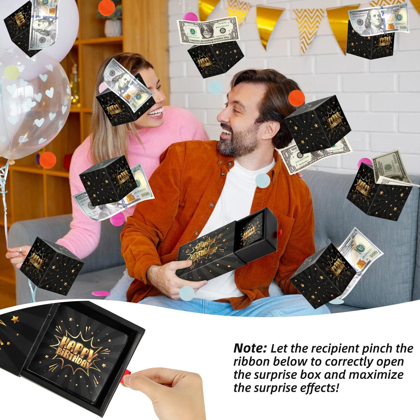WenmthG Happy Birthday Surprise Gift Box Explosion – DIY Confetti Money Gift Box (Black Gold)
