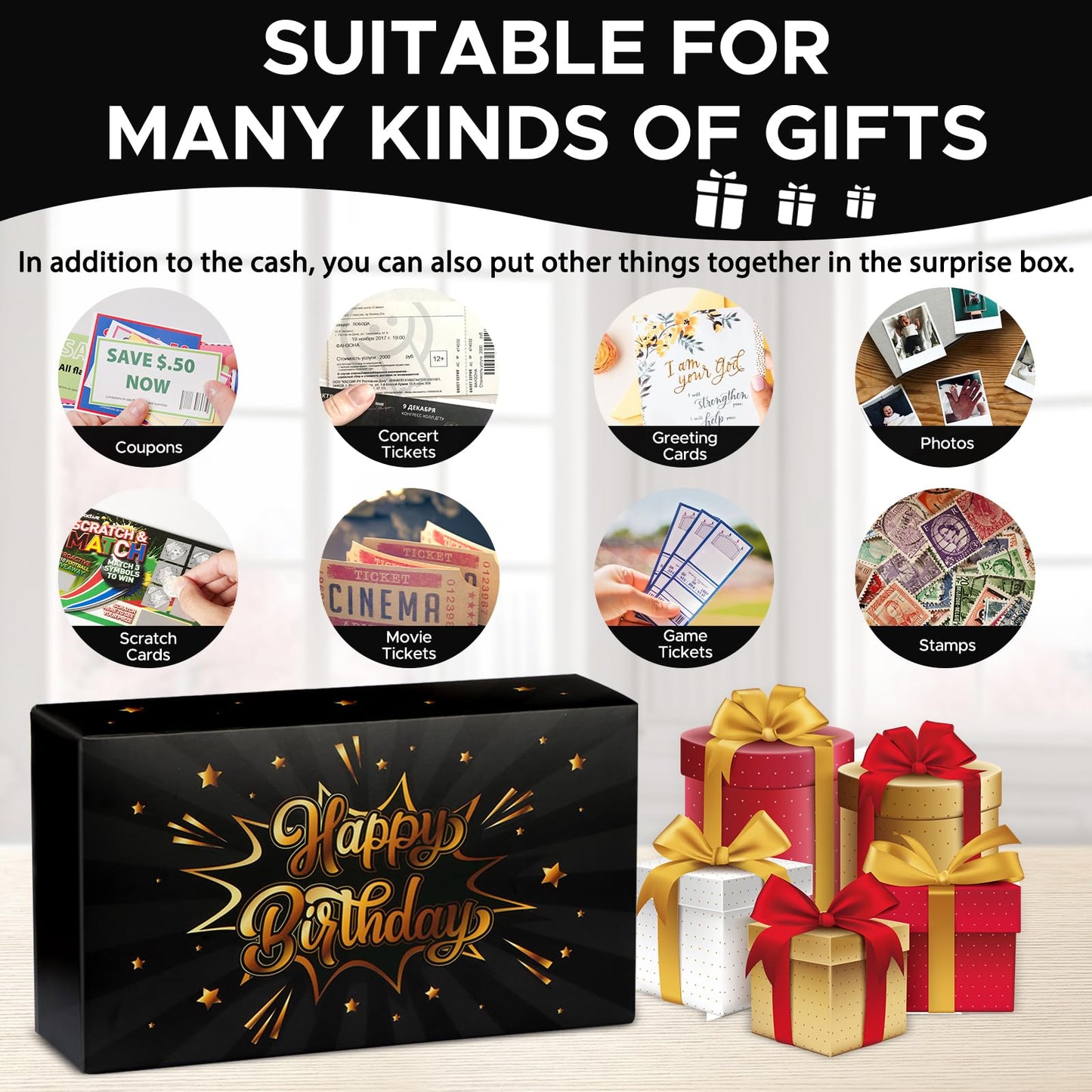 WenmthG Happy Birthday Surprise Gift Box Explosion – DIY Confetti Money Gift Box (Black Gold)