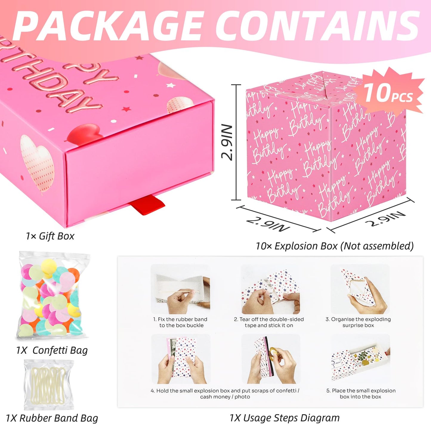 WenmthG Pink Birthday Surprise Gift Box Explosion for Money – DIY Confetti Pop