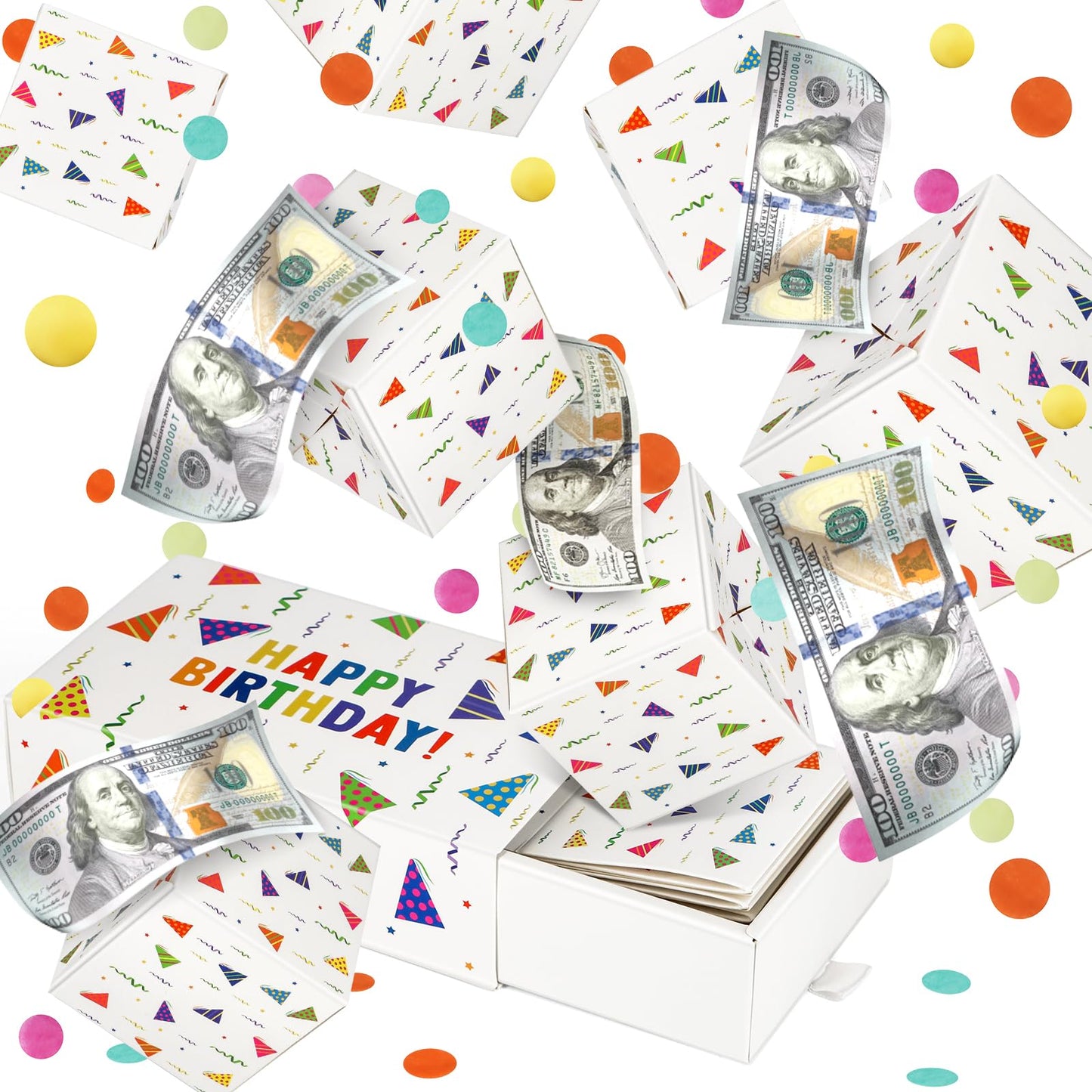 WenmthG Happy Birthday Surprise Box – DIY Explosion Gift Box with Confetti (White)