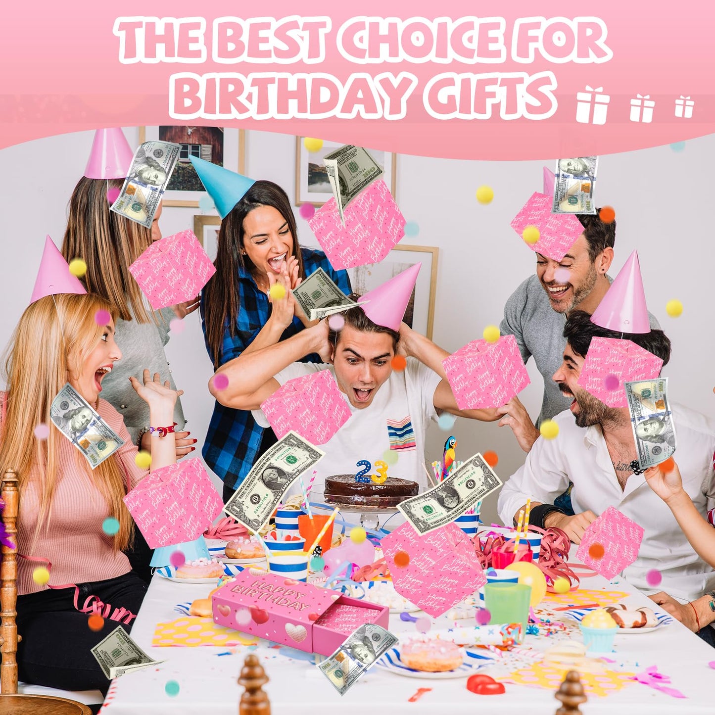 WenmthG Pink Birthday Surprise Gift Box Explosion for Money – DIY Confetti Pop