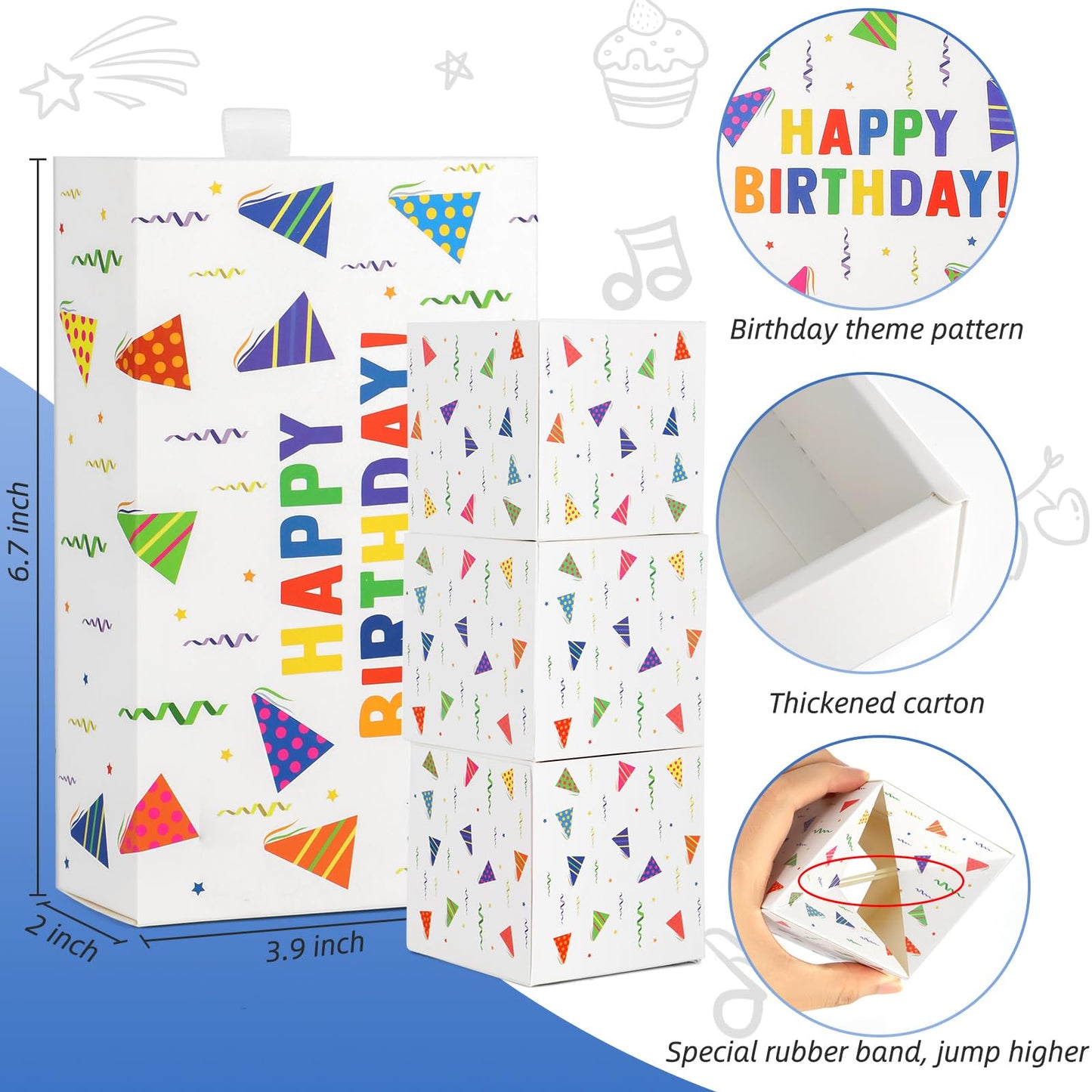 WenmthG Happy Birthday Surprise Box – DIY Explosion Gift Box with Confetti (White)