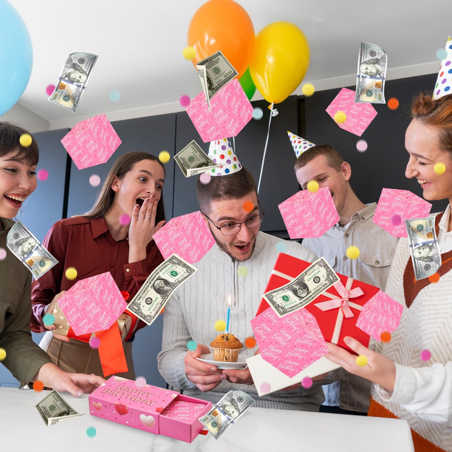 WenmthG Pink Birthday Surprise Gift Box Explosion for Money – DIY Confetti Pop