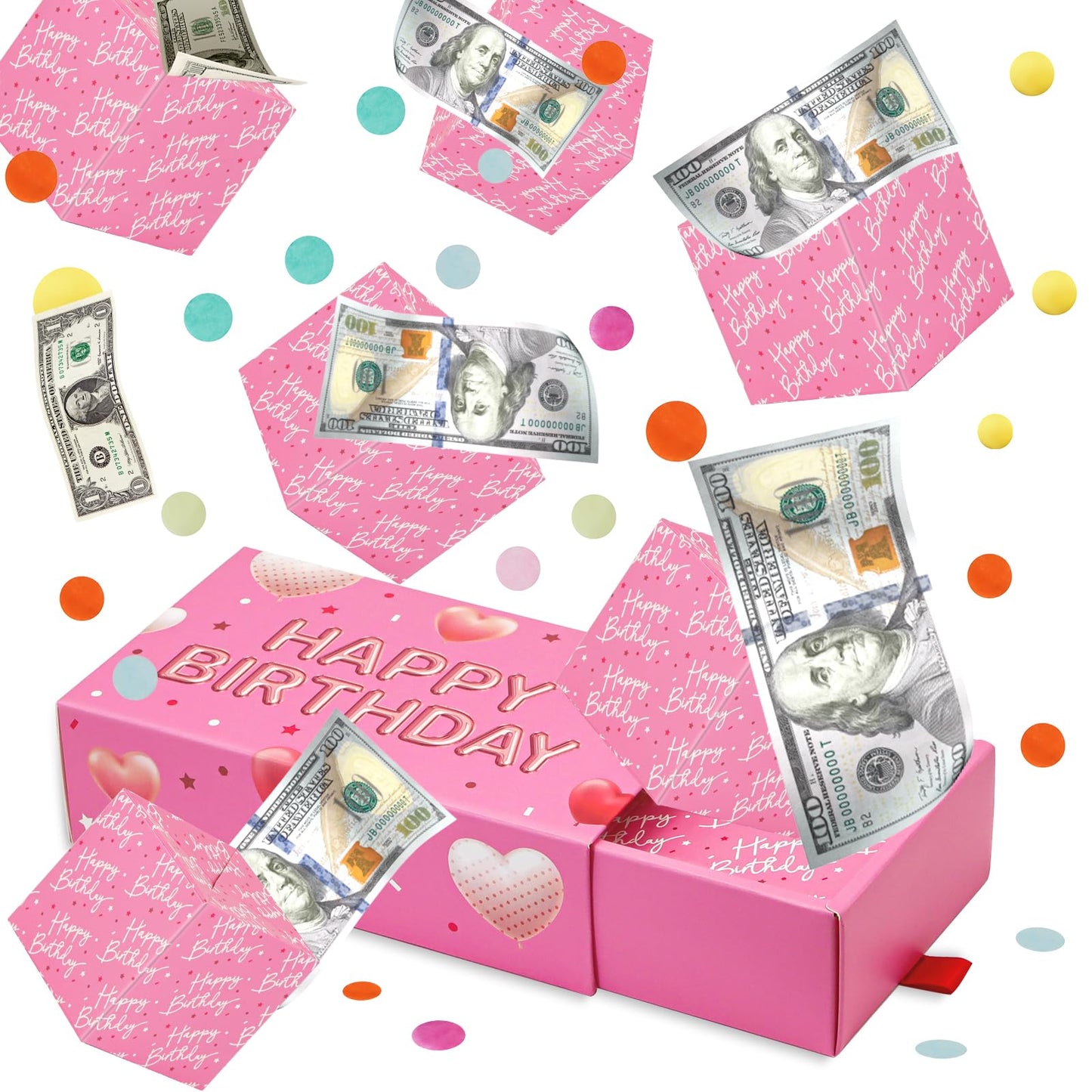 WenmthG Pink Birthday Surprise Gift Box Explosion for Money – DIY Confetti Pop