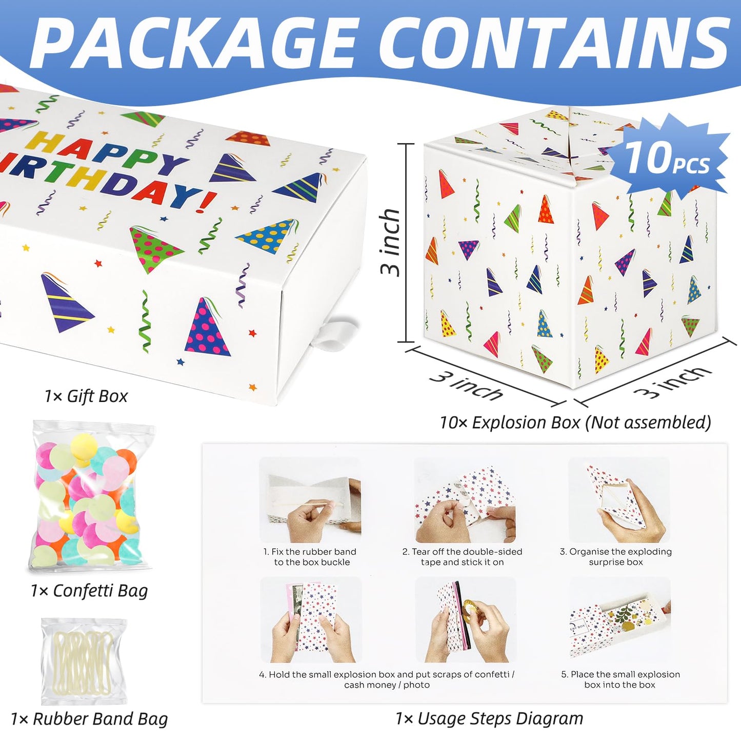 WenmthG Happy Birthday Surprise Box – DIY Explosion Gift Box with Confetti (White)