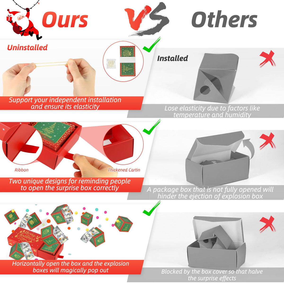 WenmthG Christmas Surprise Gift Box Explosion for Money – DIY Pop-Out Confetti Box (Red)