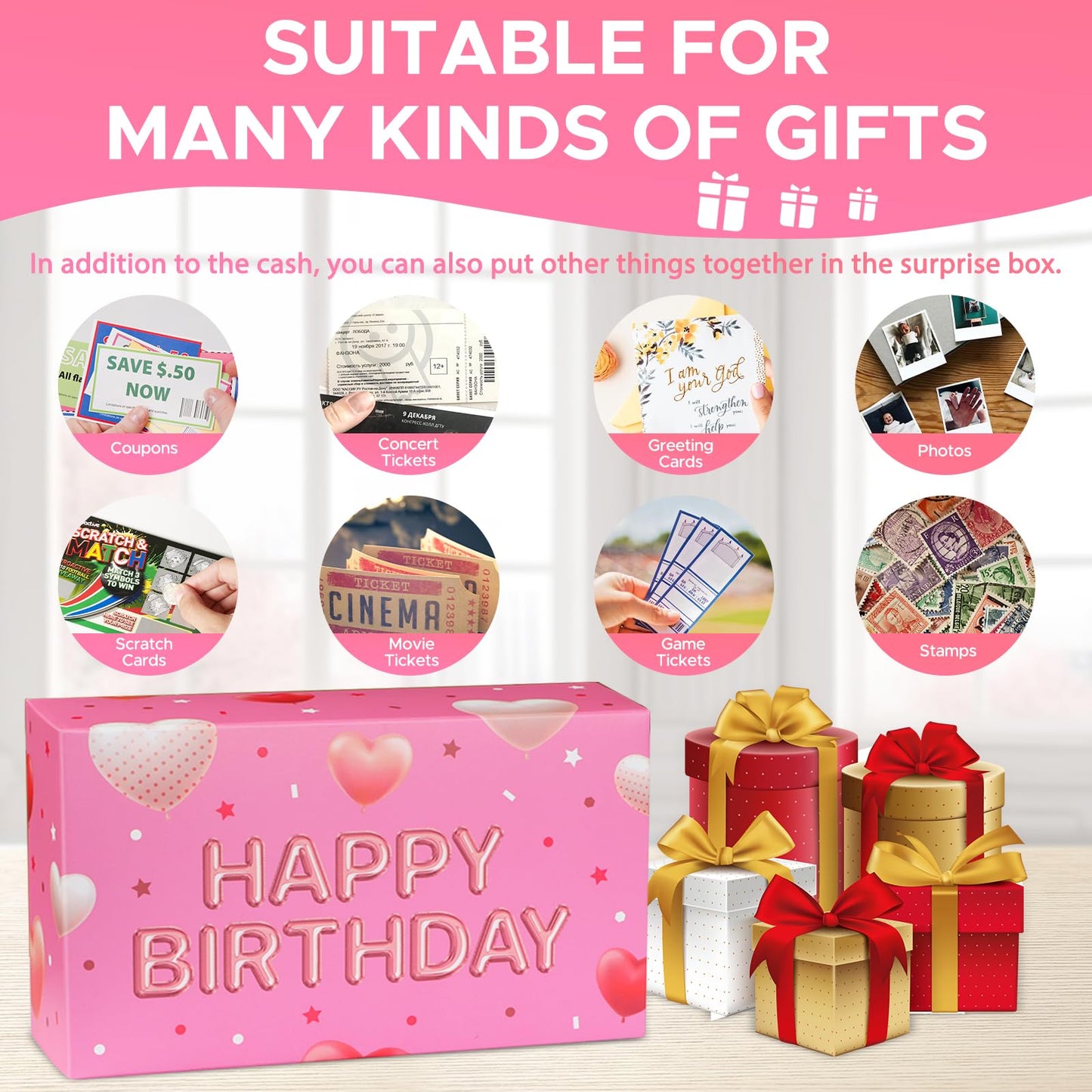 WenmthG Pink Birthday Surprise Gift Box Explosion for Money – DIY Confetti Pop