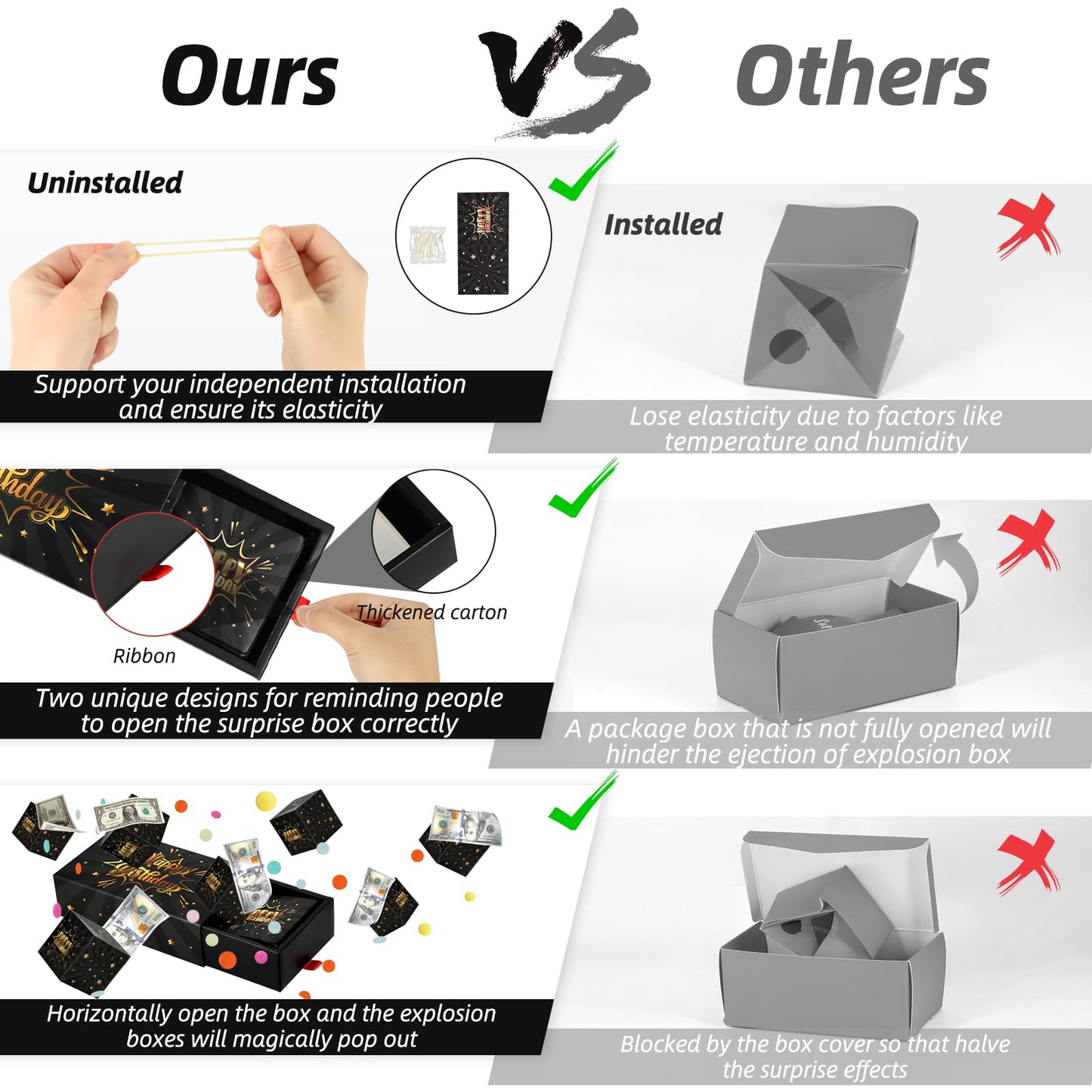 WenmthG Happy Birthday Surprise Gift Box Explosion – DIY Confetti Money Gift Box (Black Gold)
