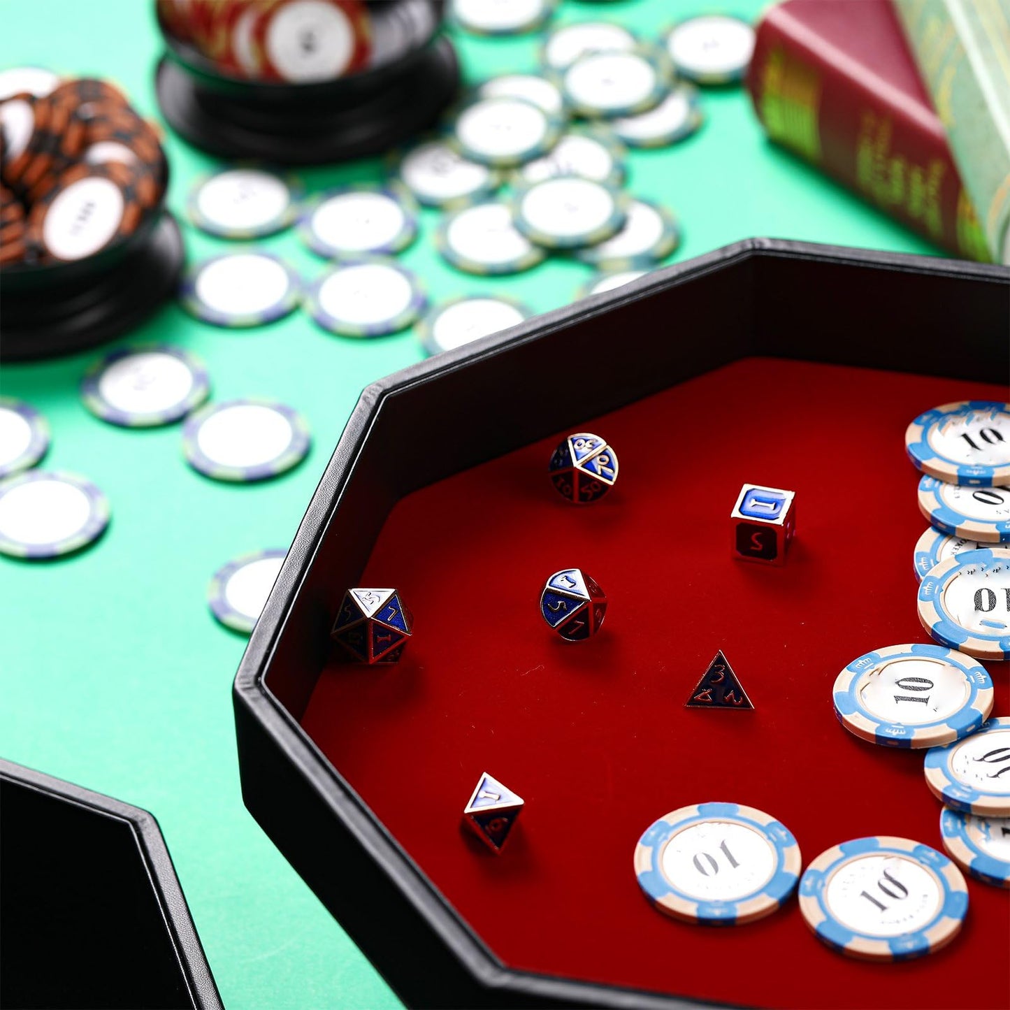 Wenqik 2-Pack Octagon Dice Tray – 11.5 Inch PU Leather Velvet Dice Mat (Black & Red)