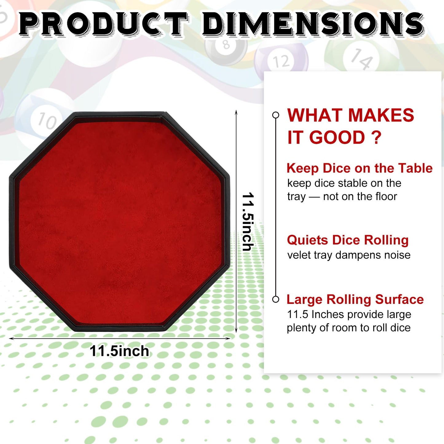 Wenqik 2-Pack Octagon Dice Tray – 11.5 Inch PU Leather Velvet Dice Mat (Black & Red)