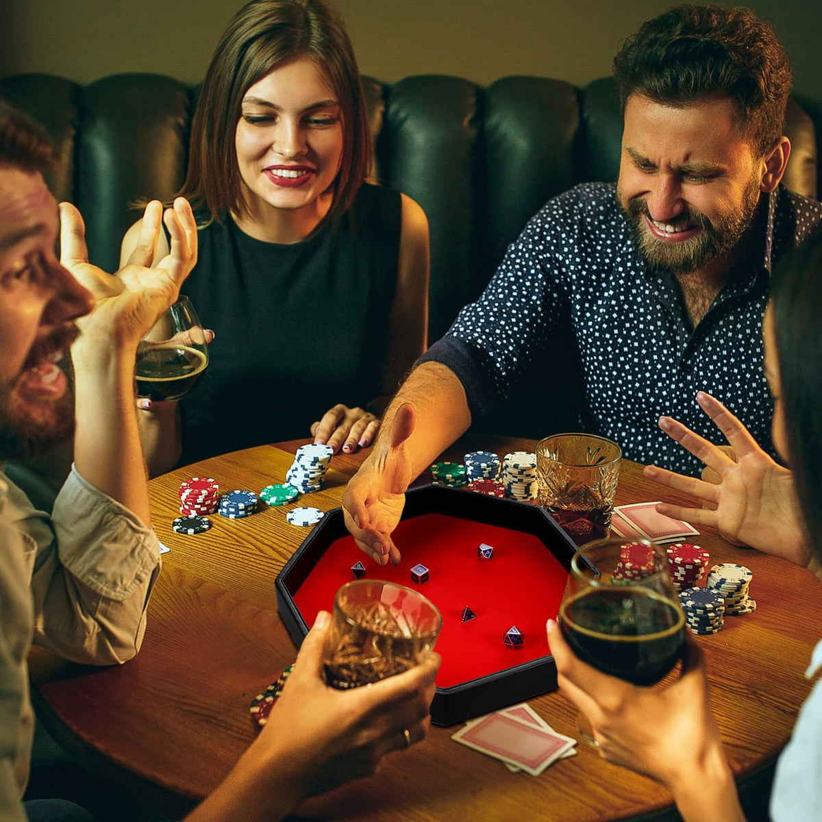 Wenqik 2-Pack Octagon Dice Tray – 11.5 Inch PU Leather Velvet Dice Mat (Black & Red)