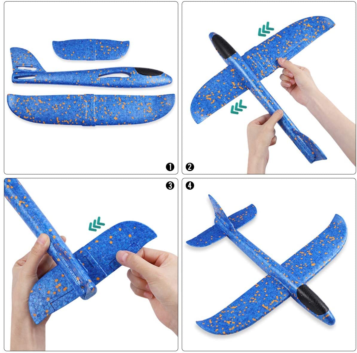 WenToyce 2-Pack Throwing Foam Airplanes – 13.7 Inches, Glider & Reversal Modes, EPP Lightweight Planes for Kids