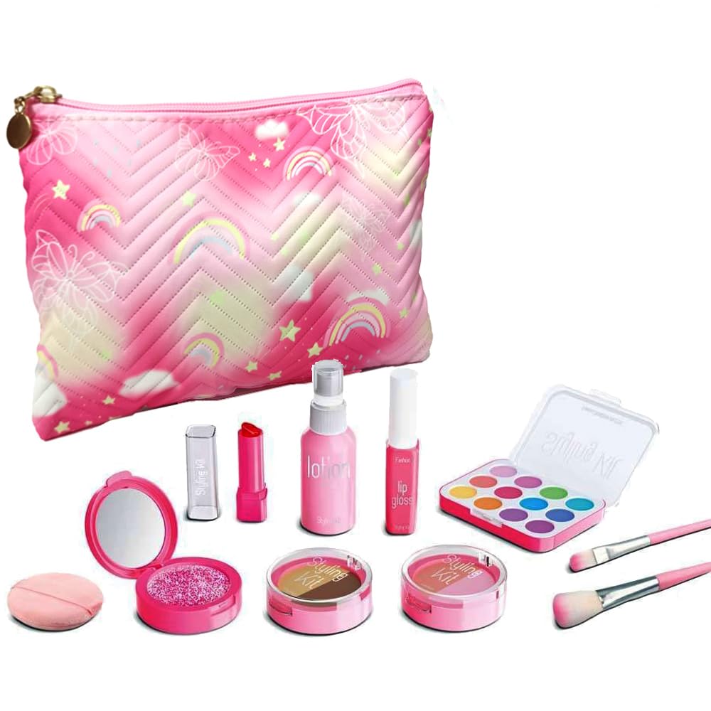 WenToyce Pretend Makeup Kit for Girls – 11-Piece Kids Cosmetic Play Set in Pink