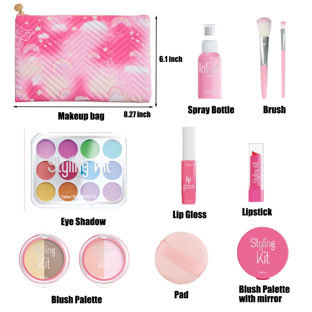 WenToyce Pretend Makeup Kit for Girls – 11-Piece Kids Cosmetic Play Set in Pink