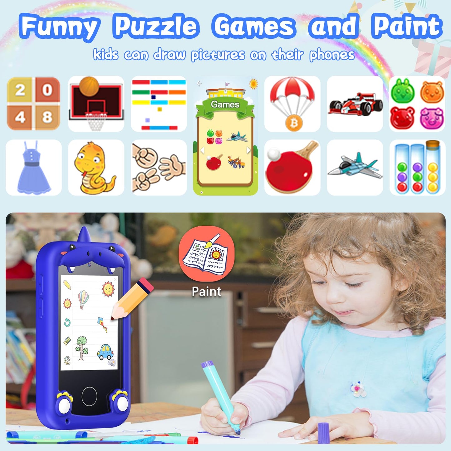 WEOLULI Kids Phone: Educational Smartphone Toy for 3-10 Year Olds – Camera, Games, Music