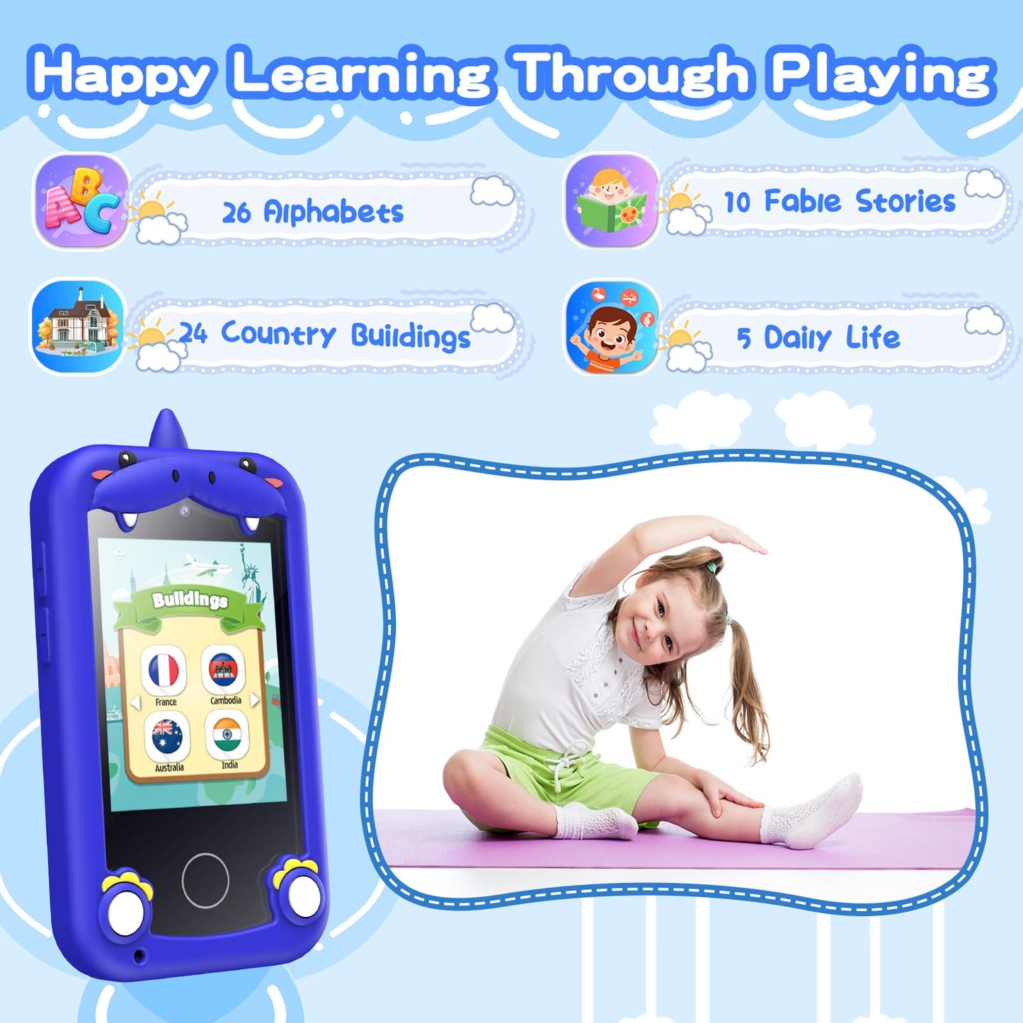 WEOLULI Kids Phone: Educational Smartphone Toy for 3-10 Year Olds – Camera, Games, Music