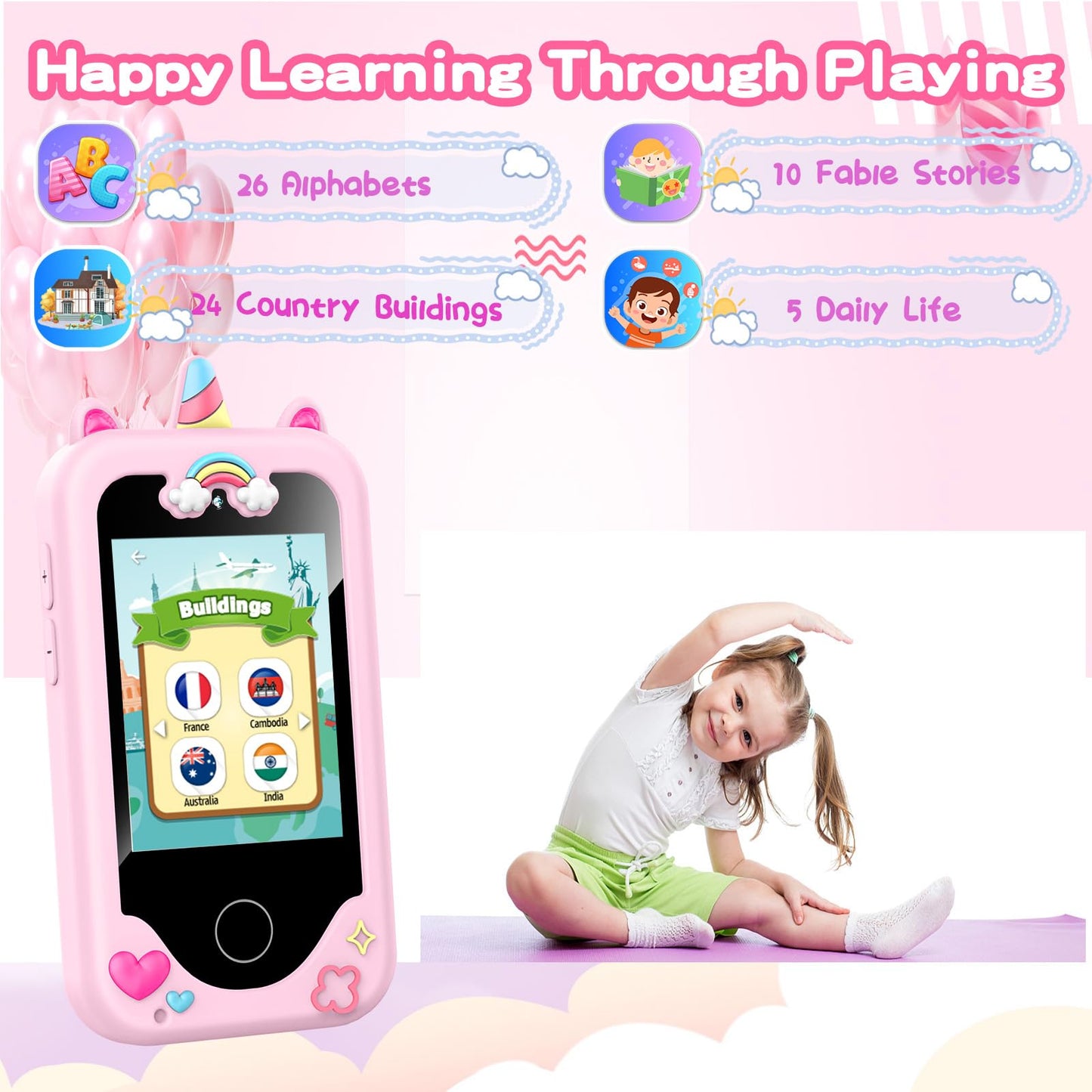 WEOLULI Kids Smart Phone with Dual Camera – Learn, Play & Music (Ages 3–10)