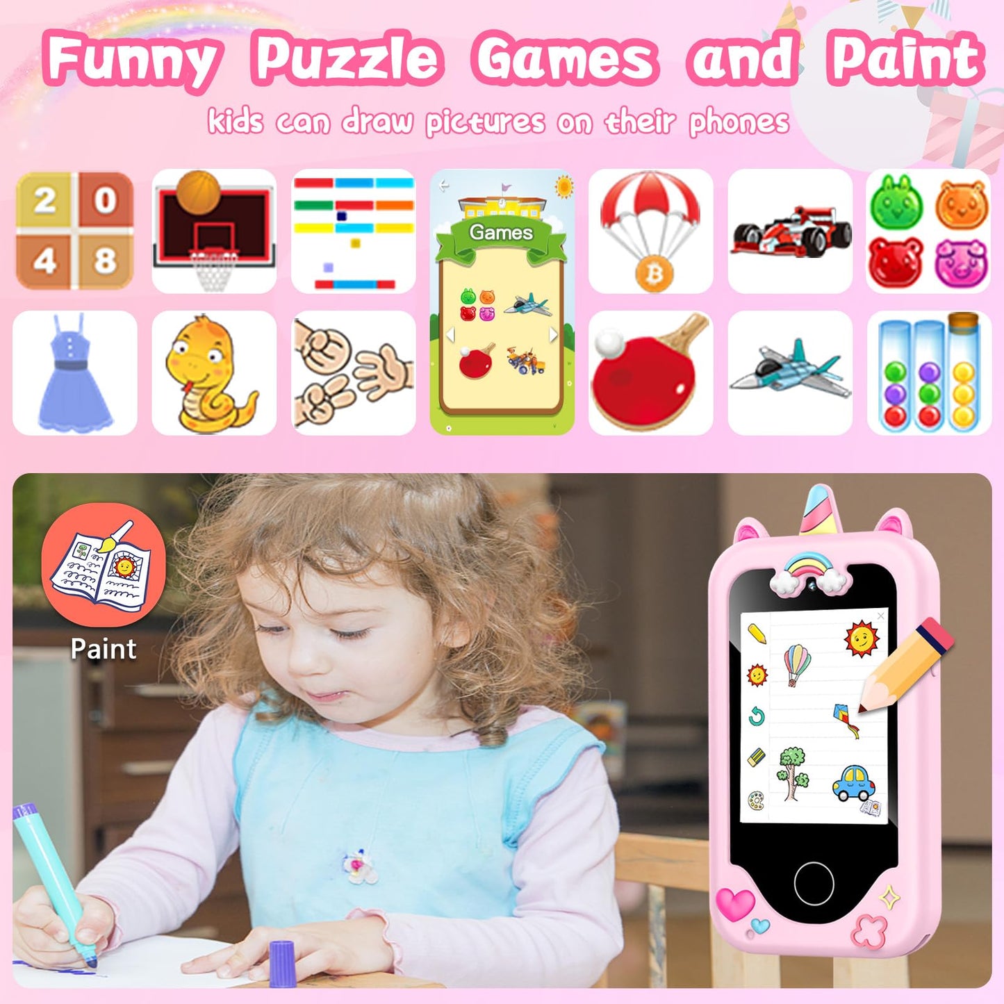 WEOLULI Kids Smart Phone with Dual Camera – Learn, Play & Music (Ages 3–10)