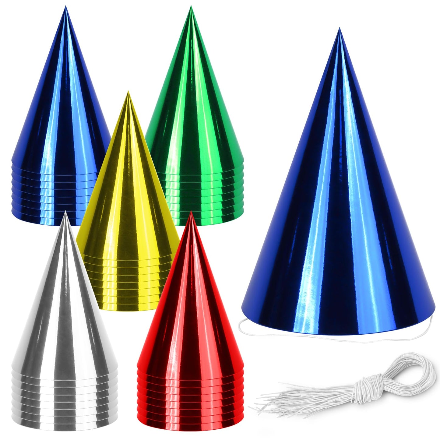 WEOXPR 40-Pack Colorful Metallic Birthday Hats for Kids & Adults (Red/Green/Gold/Silver/Blue)