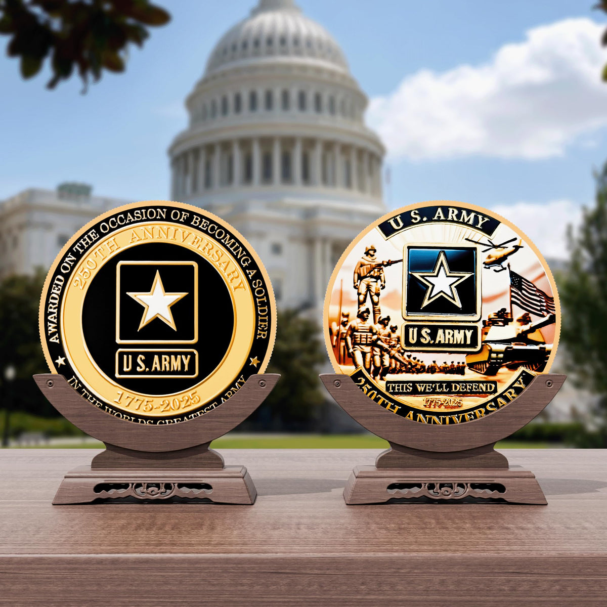 WEPBHXYS U.S. Army 250th Anniversary Challenge Coin – Gold-Plated 1.77-Inch Double-Sided Commemorative