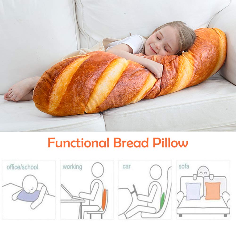 Wepop 32-In 3D Bread Shape Pillow – Soft Lumbar Back Cushion, Funny Food Plush